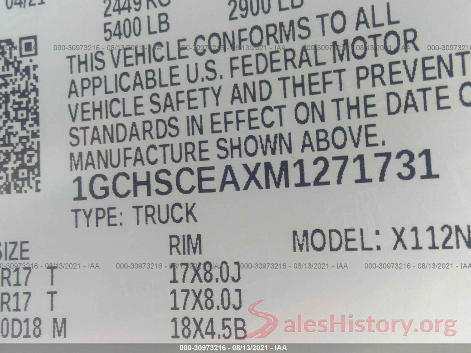 1GCHSCEAXM1271731 2021 CHEVROLET COLORADO