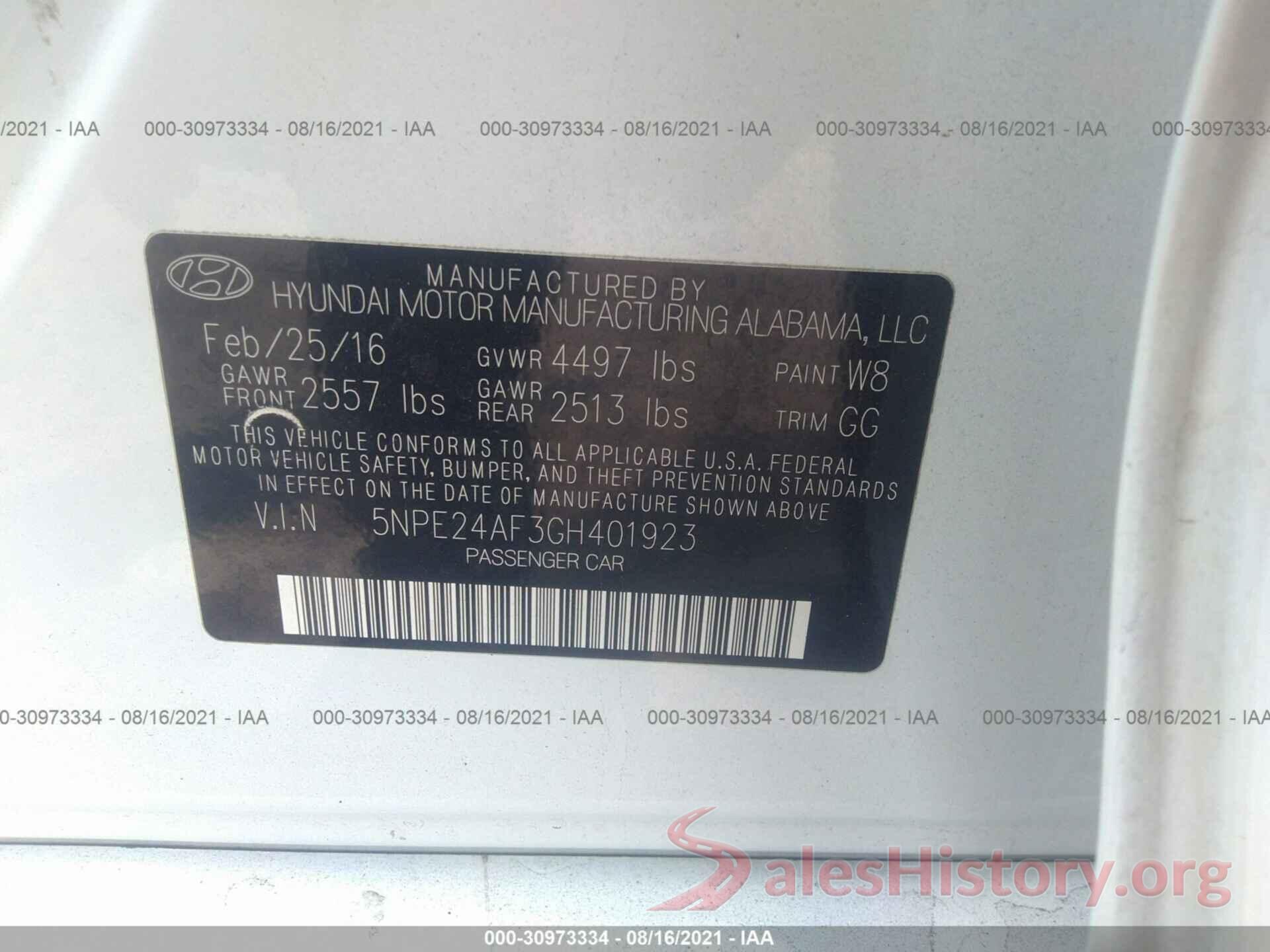 5NPE24AF3GH401923 2016 HYUNDAI SONATA