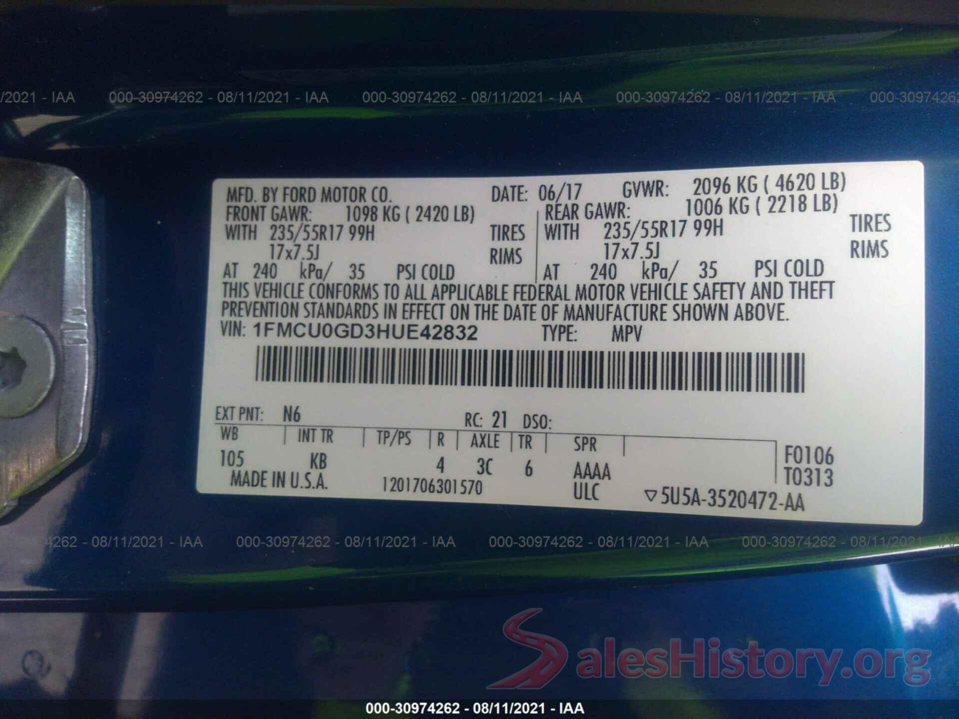 1FMCU0GD3HUE42832 2017 FORD ESCAPE