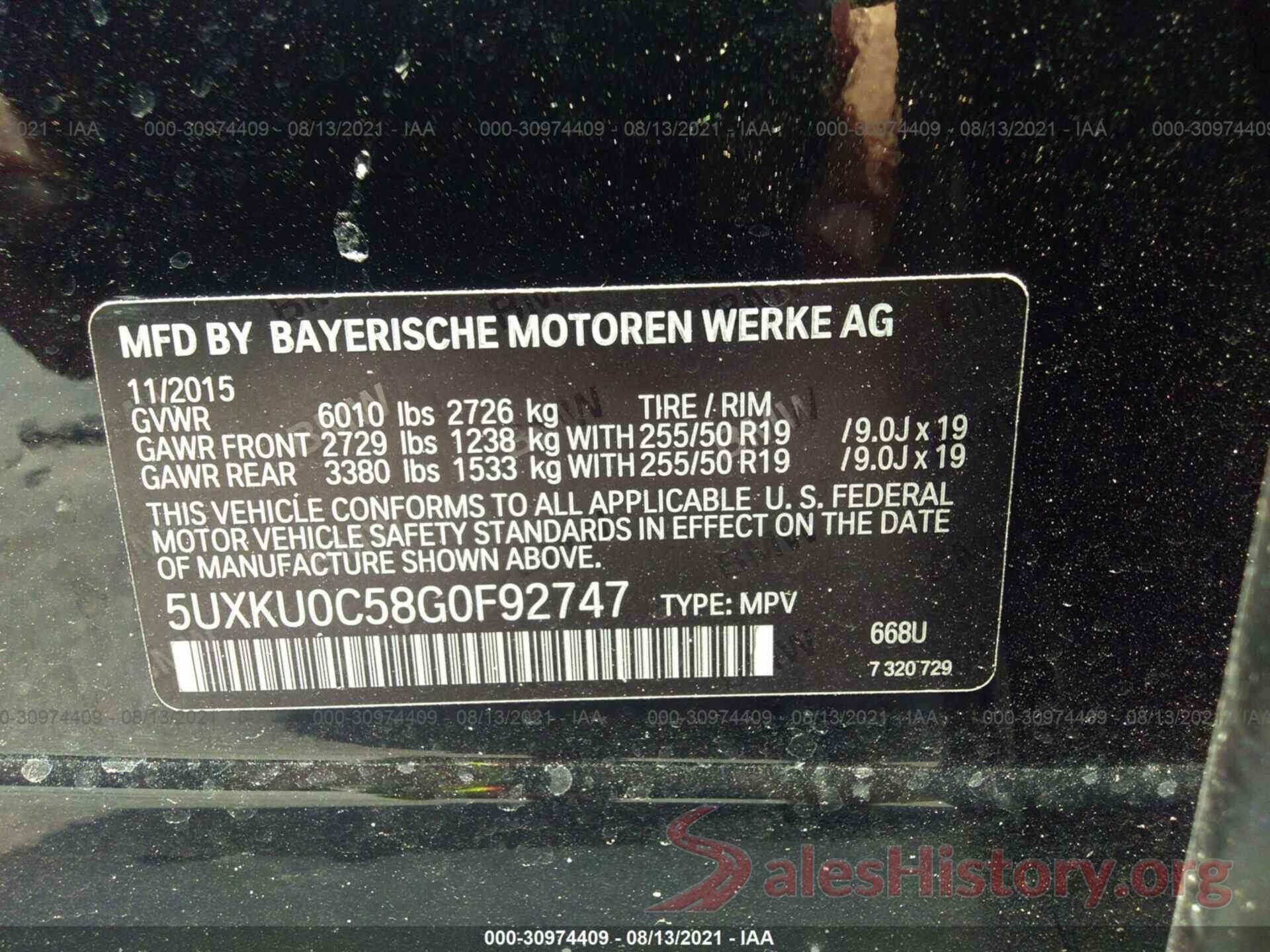 5UXKU0C58G0F92747 2016 BMW X6