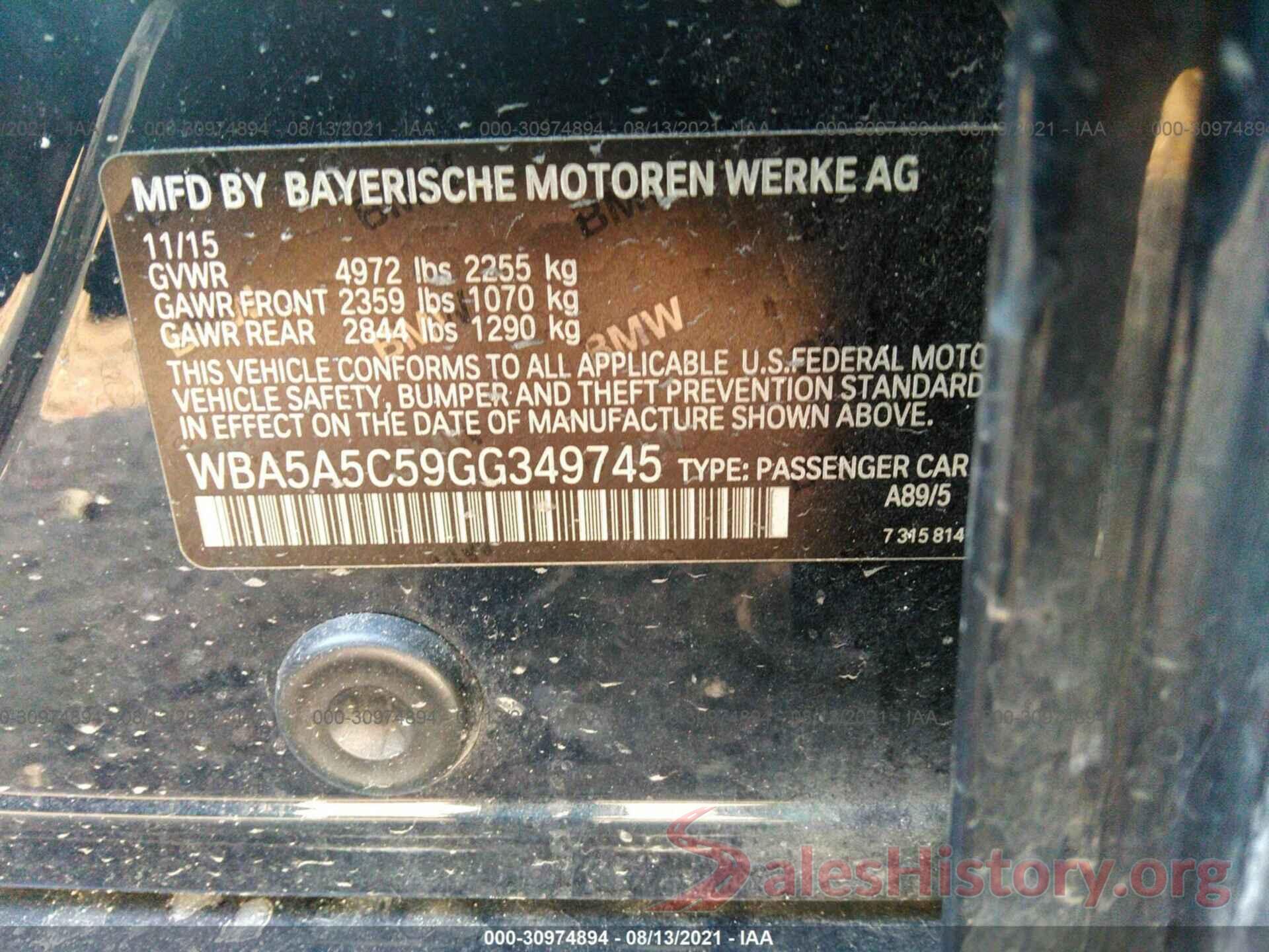 WBA5A5C59GG349745 2016 BMW 5 SERIES