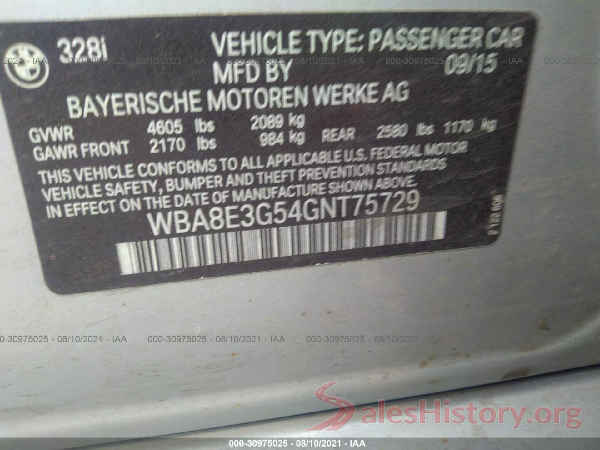 WBA8E3G54GNT75729 2016 BMW 3 SERIES