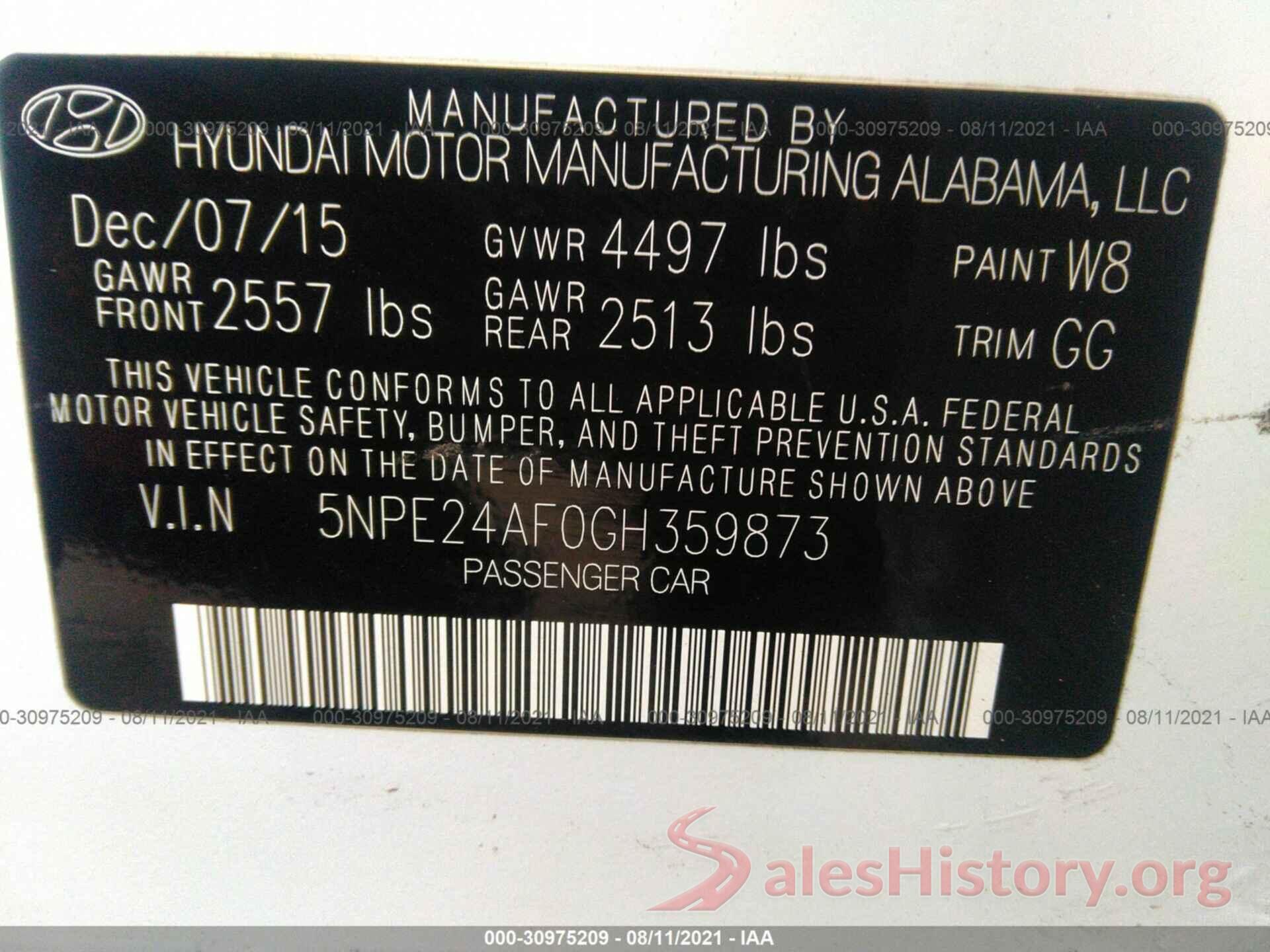 5NPE24AF0GH359873 2016 HYUNDAI SONATA