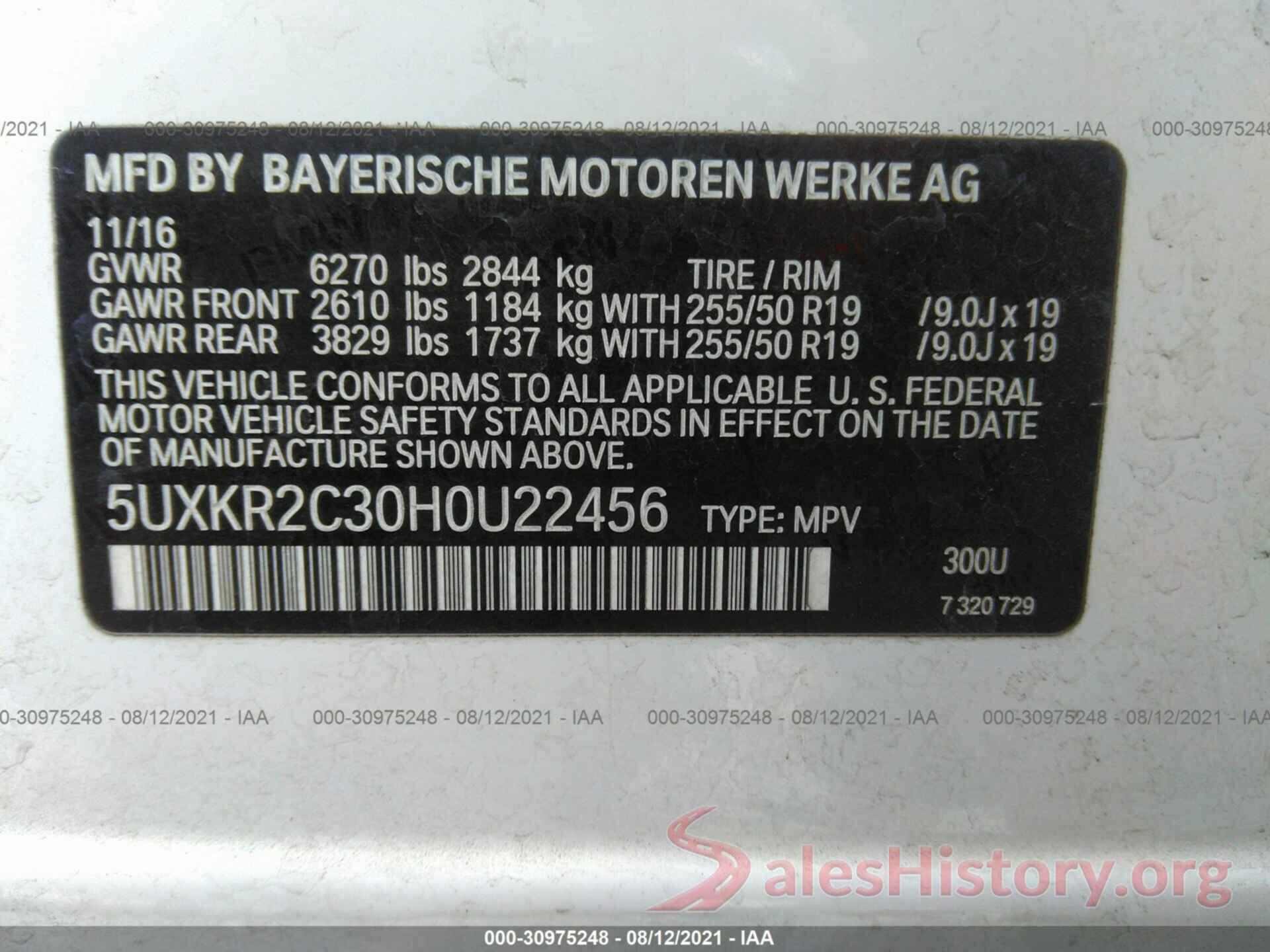 5UXKR2C30H0U22456 2017 BMW X5