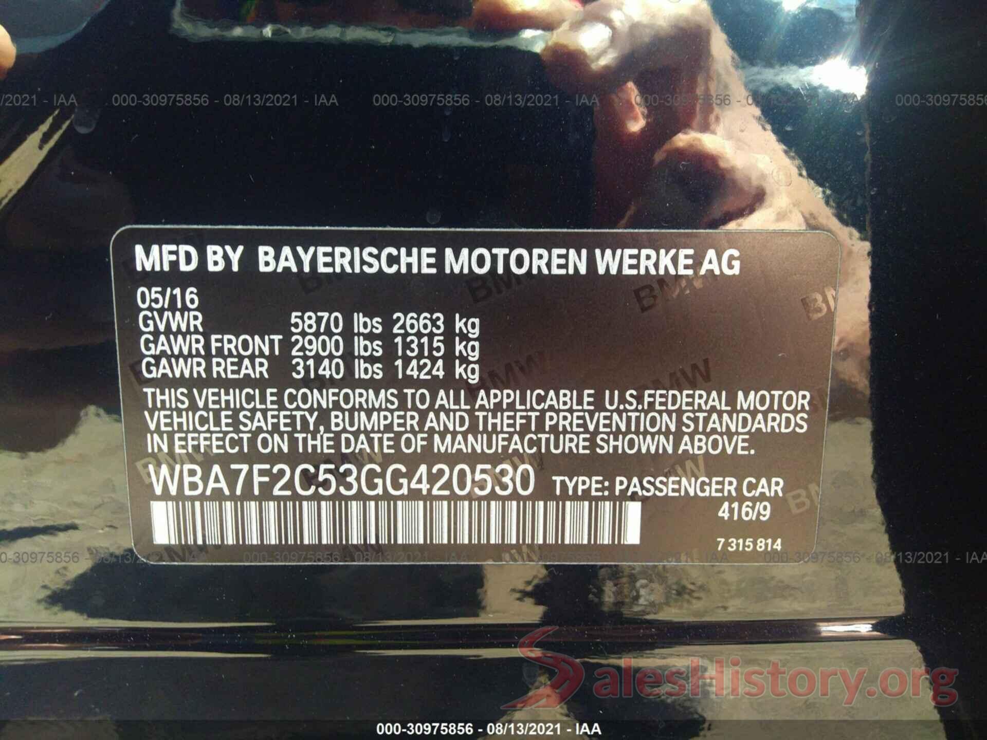 WBA7F2C53GG420530 2016 BMW 7 SERIES