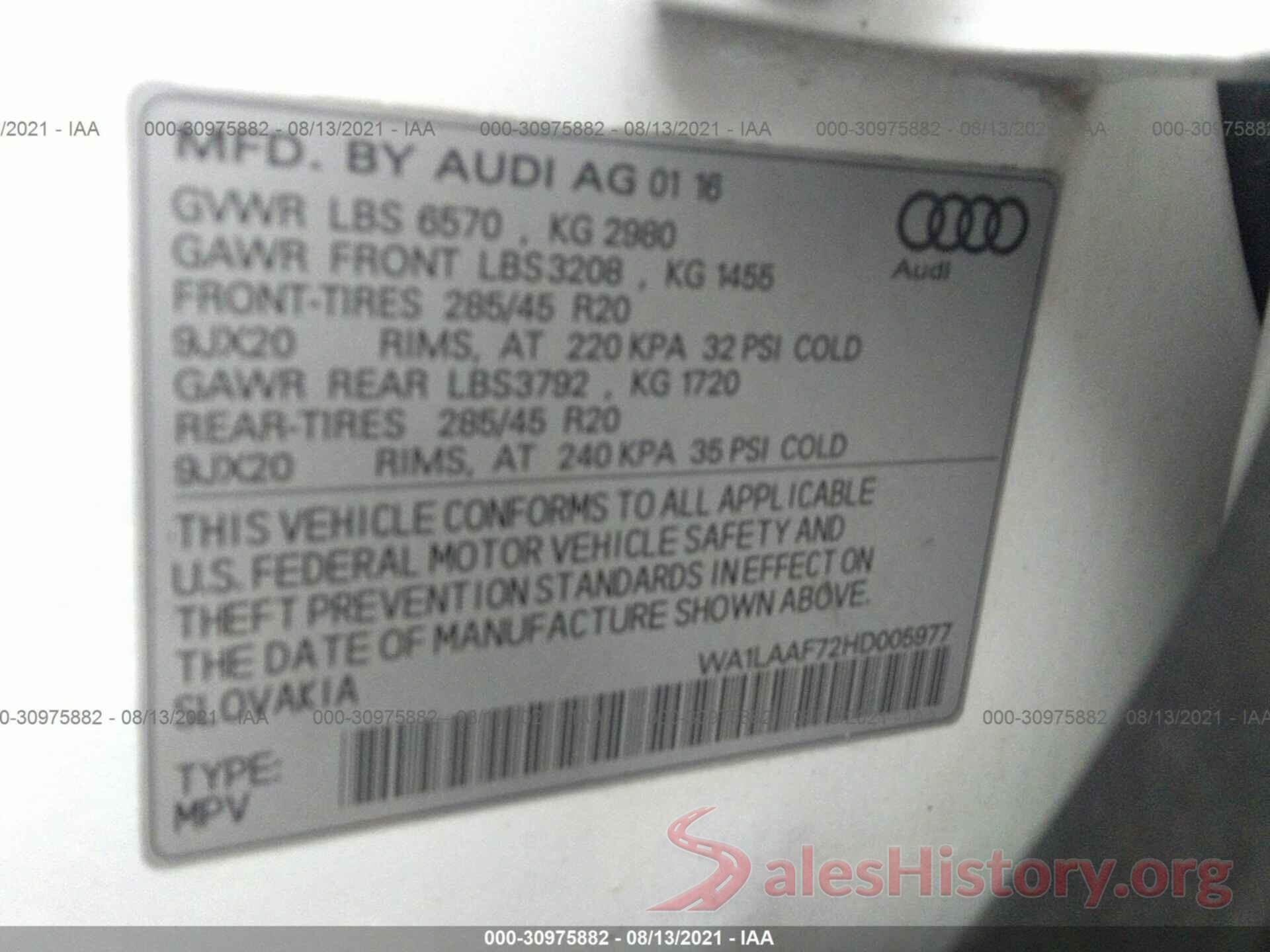 WA1LAAF72HD005977 2017 AUDI Q7