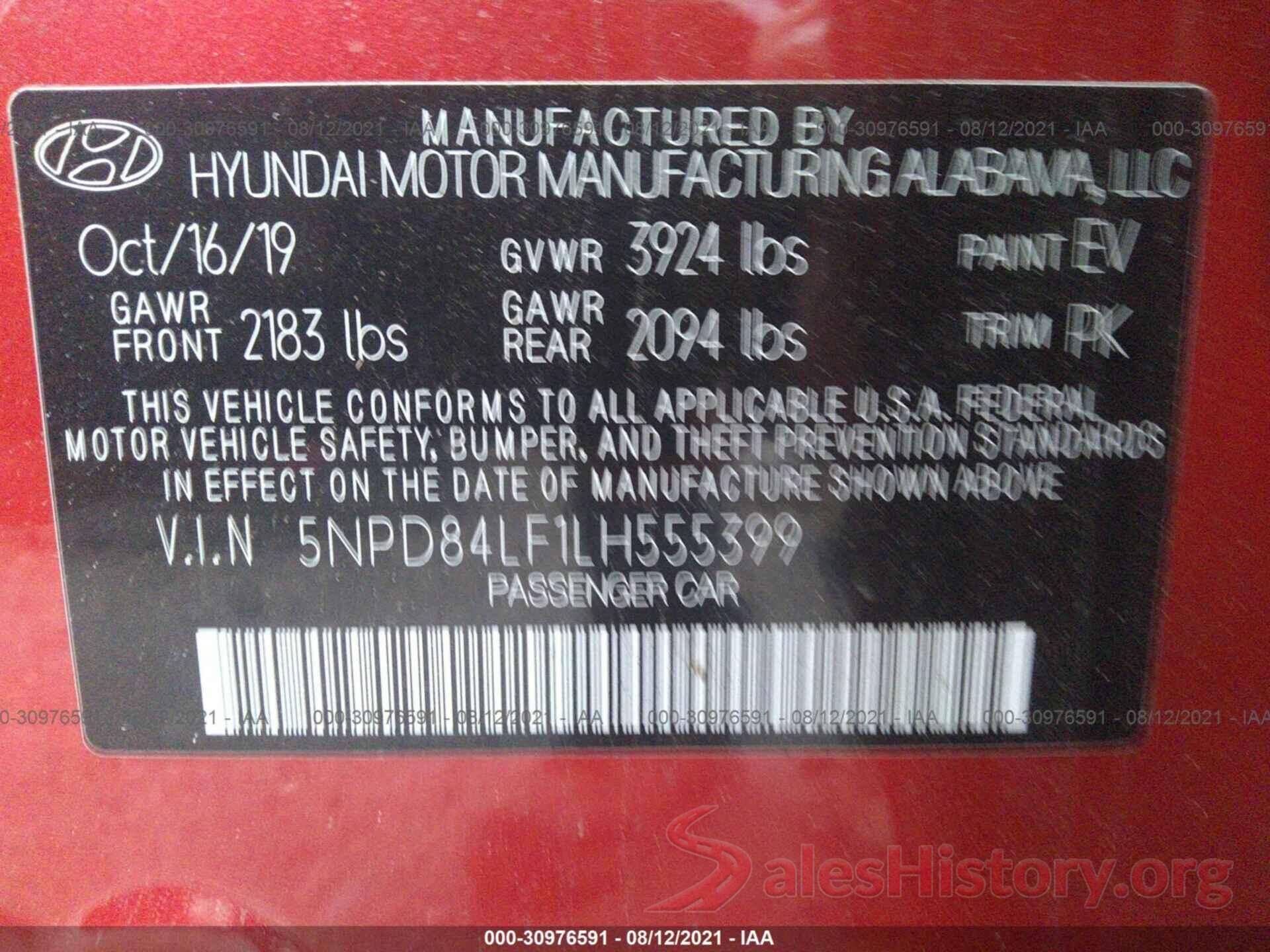 5NPD84LF1LH555399 2020 HYUNDAI ELANTRA