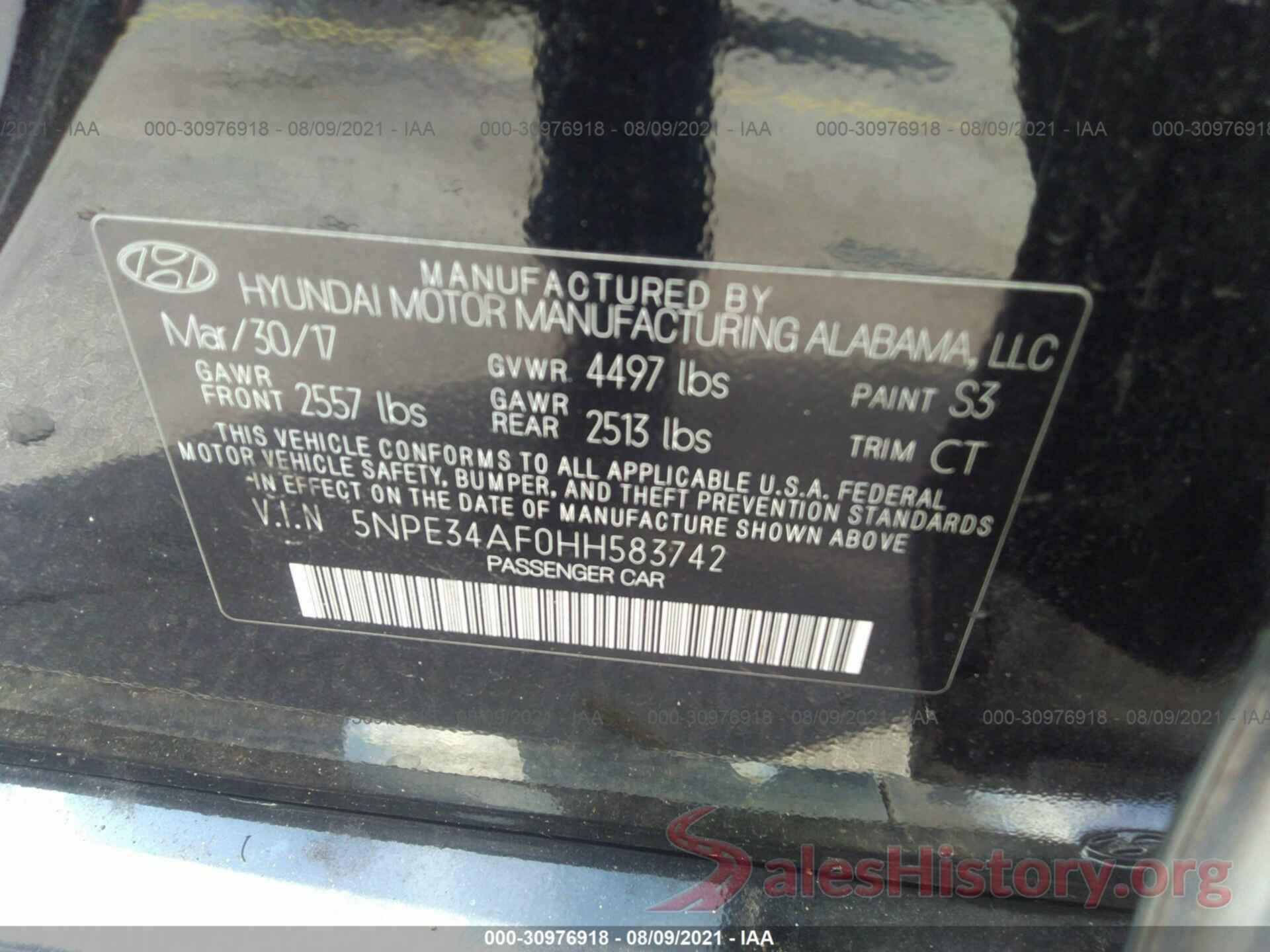 5NPE34AF0HH583742 2017 HYUNDAI SONATA