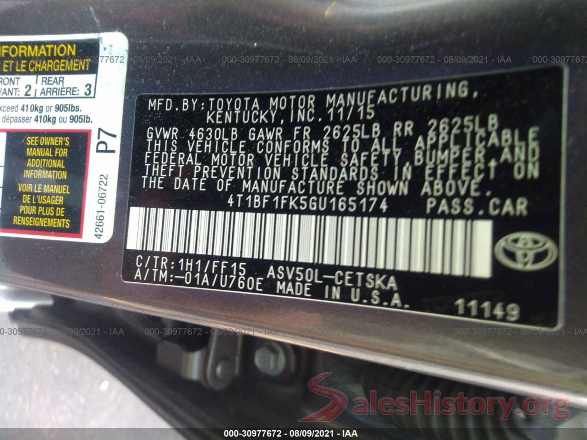 4T1BF1FK5GU165174 2016 TOYOTA CAMRY