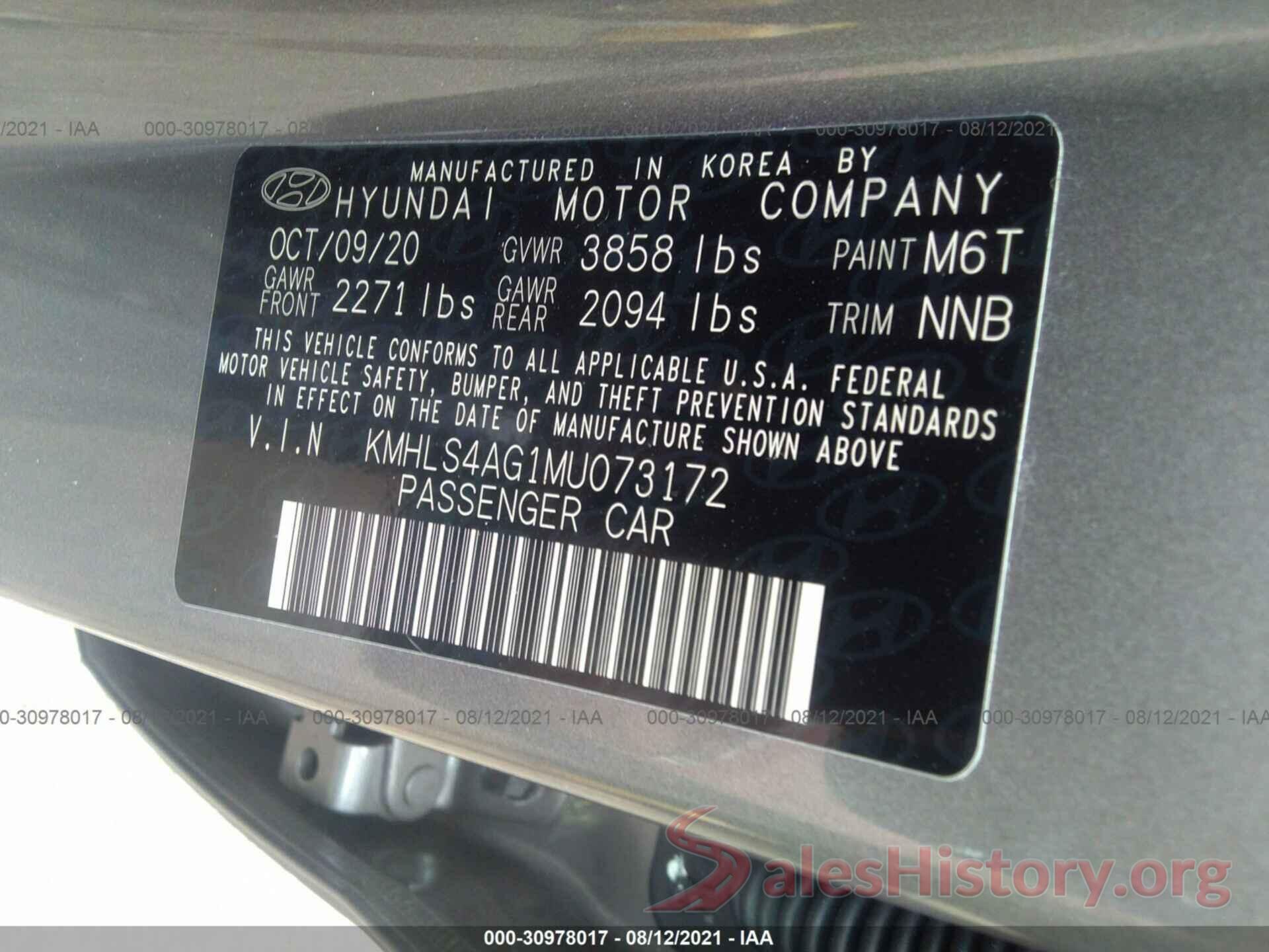 KMHLS4AG1MU073172 2021 HYUNDAI ELANTRA