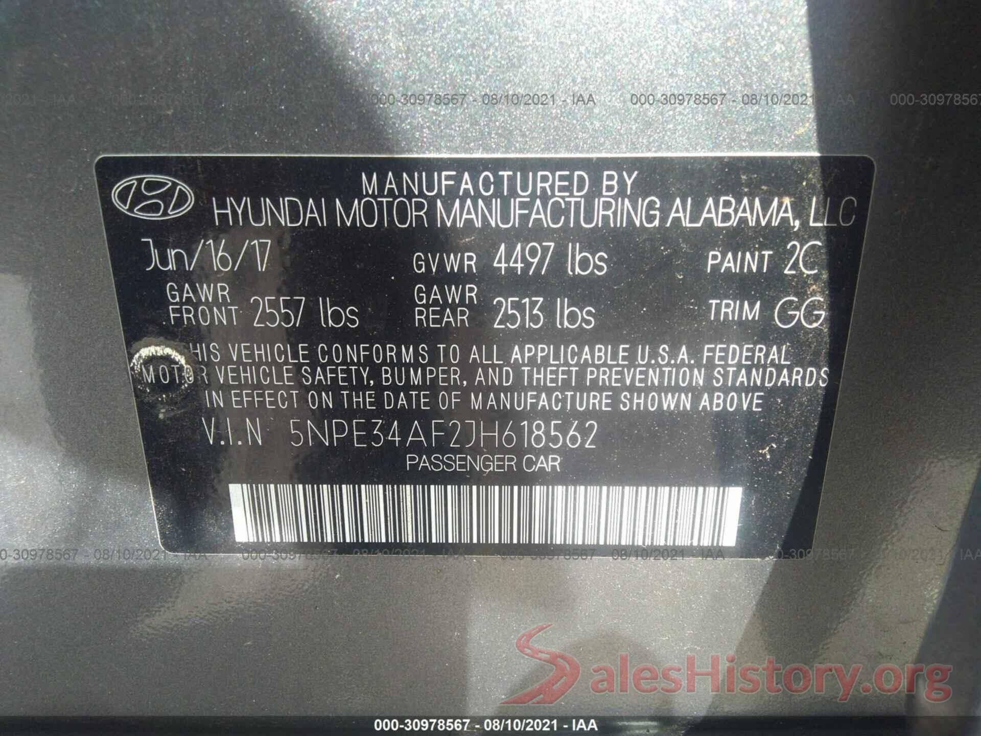 5NPE34AF2JH618562 2018 HYUNDAI SONATA