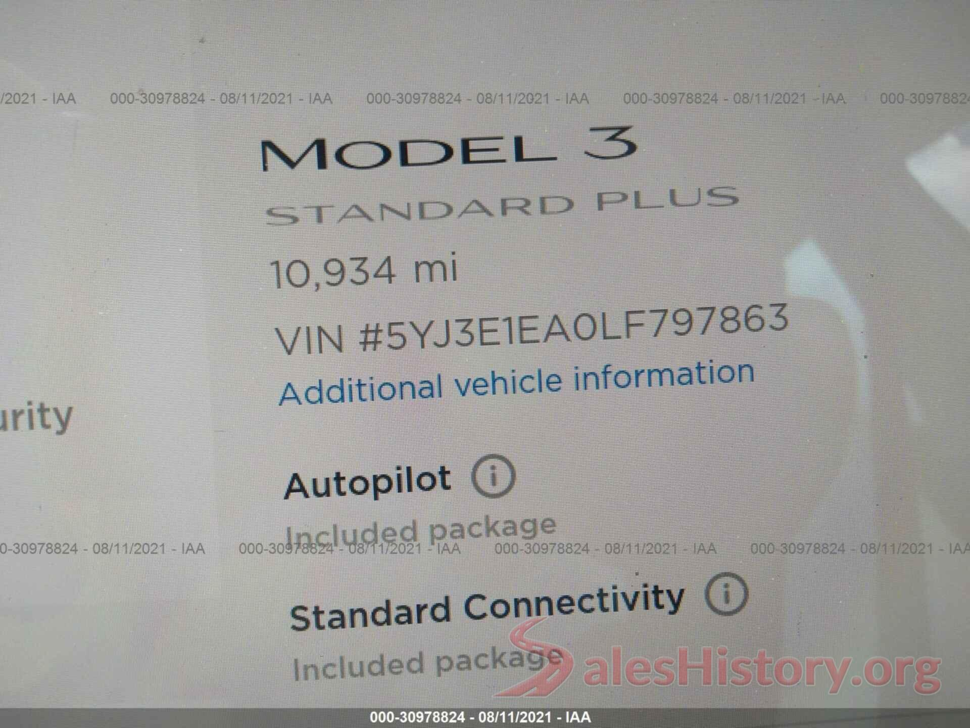 5YJ3E1EA0LF797863 2020 TESLA MODEL 3