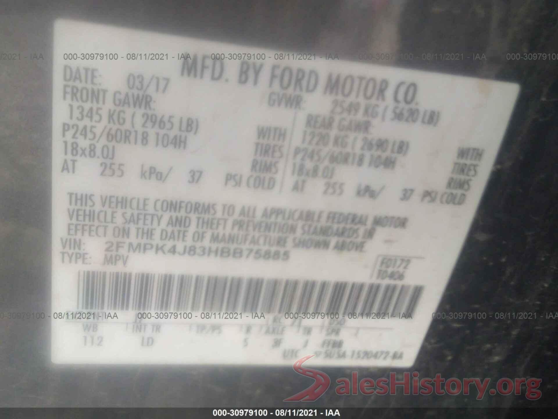 2FMPK4J83HBB75885 2017 FORD EDGE