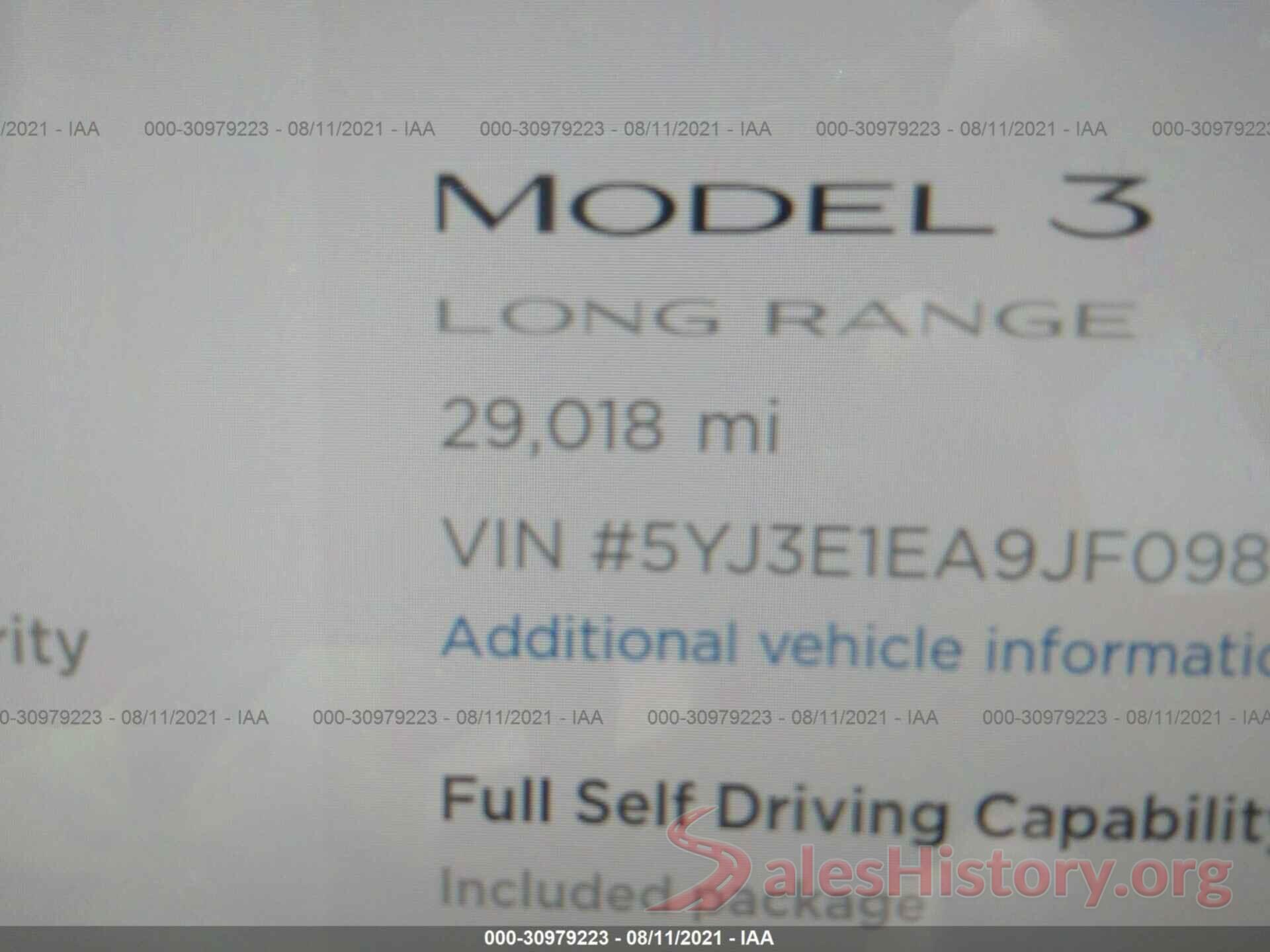 5YJ3E1EA9JF098356 2018 TESLA MODEL 3