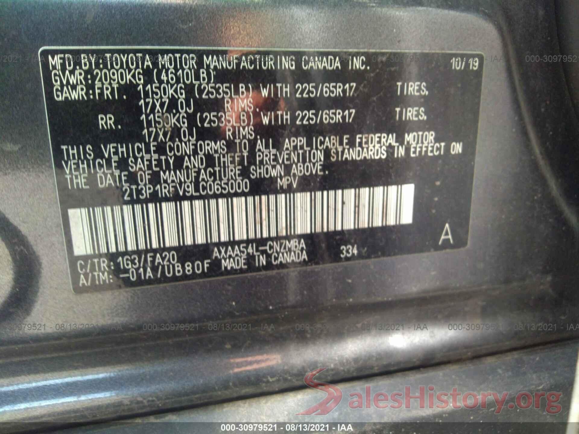 2T3P1RFV9LC065000 2020 TOYOTA RAV4