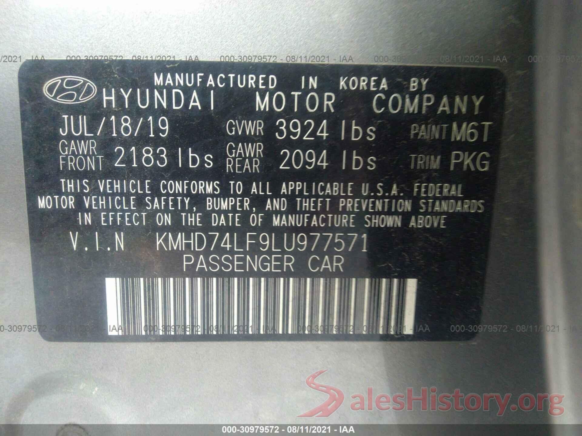 KMHD74LF9LU977571 2020 HYUNDAI ELANTRA