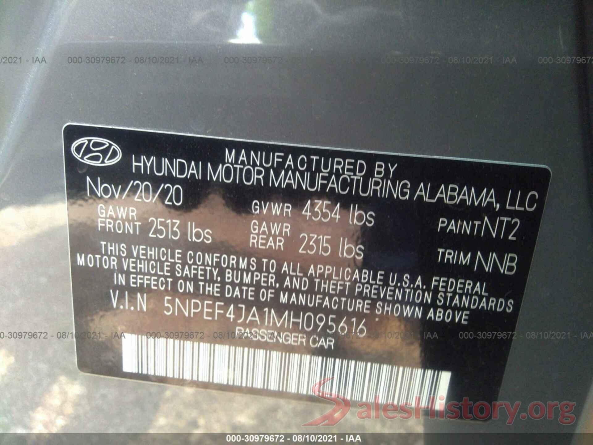 5NPEF4JA1MH095616 2021 HYUNDAI SONATA