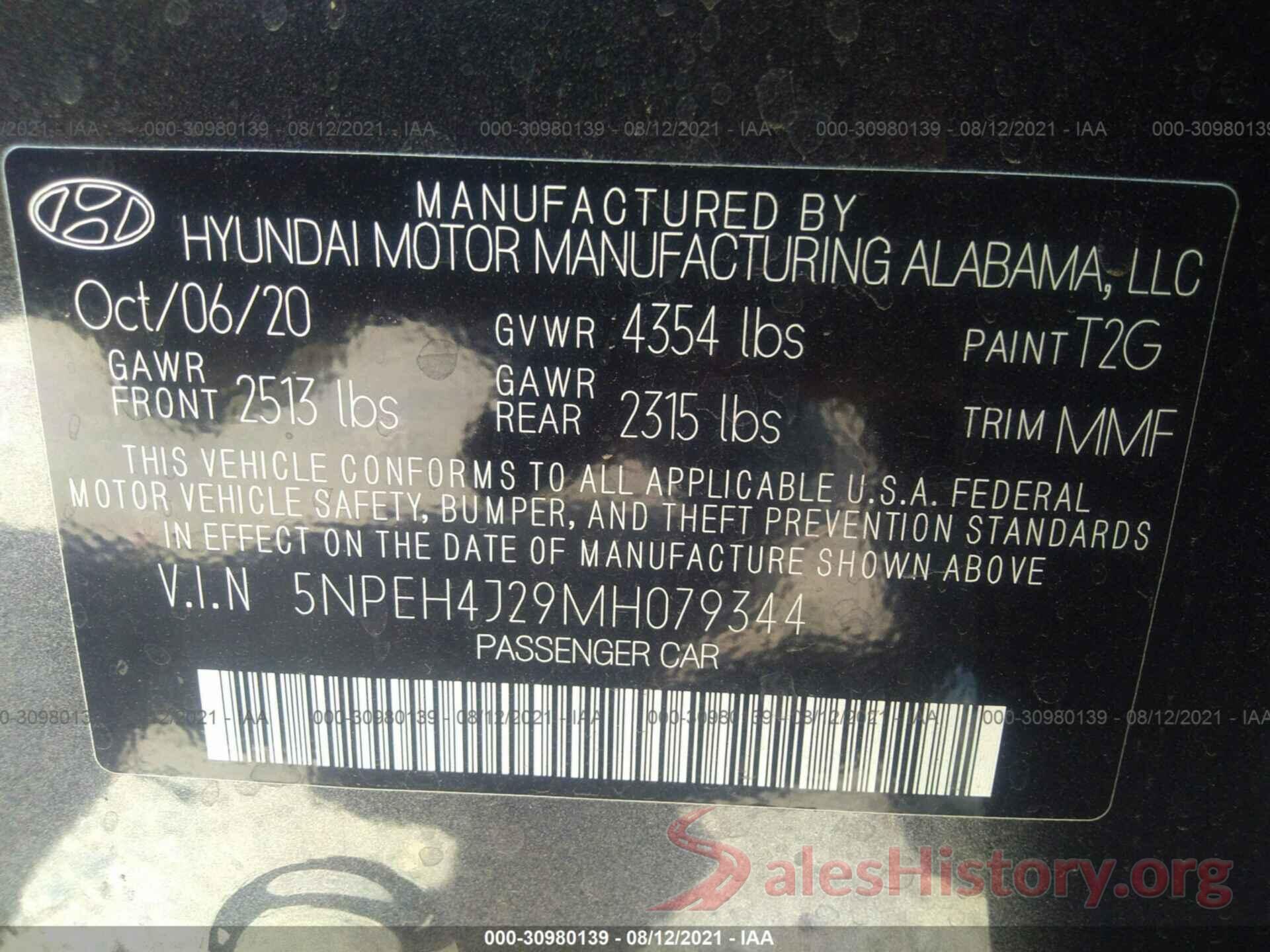 5NPEH4J29MH079344 2021 HYUNDAI SONATA