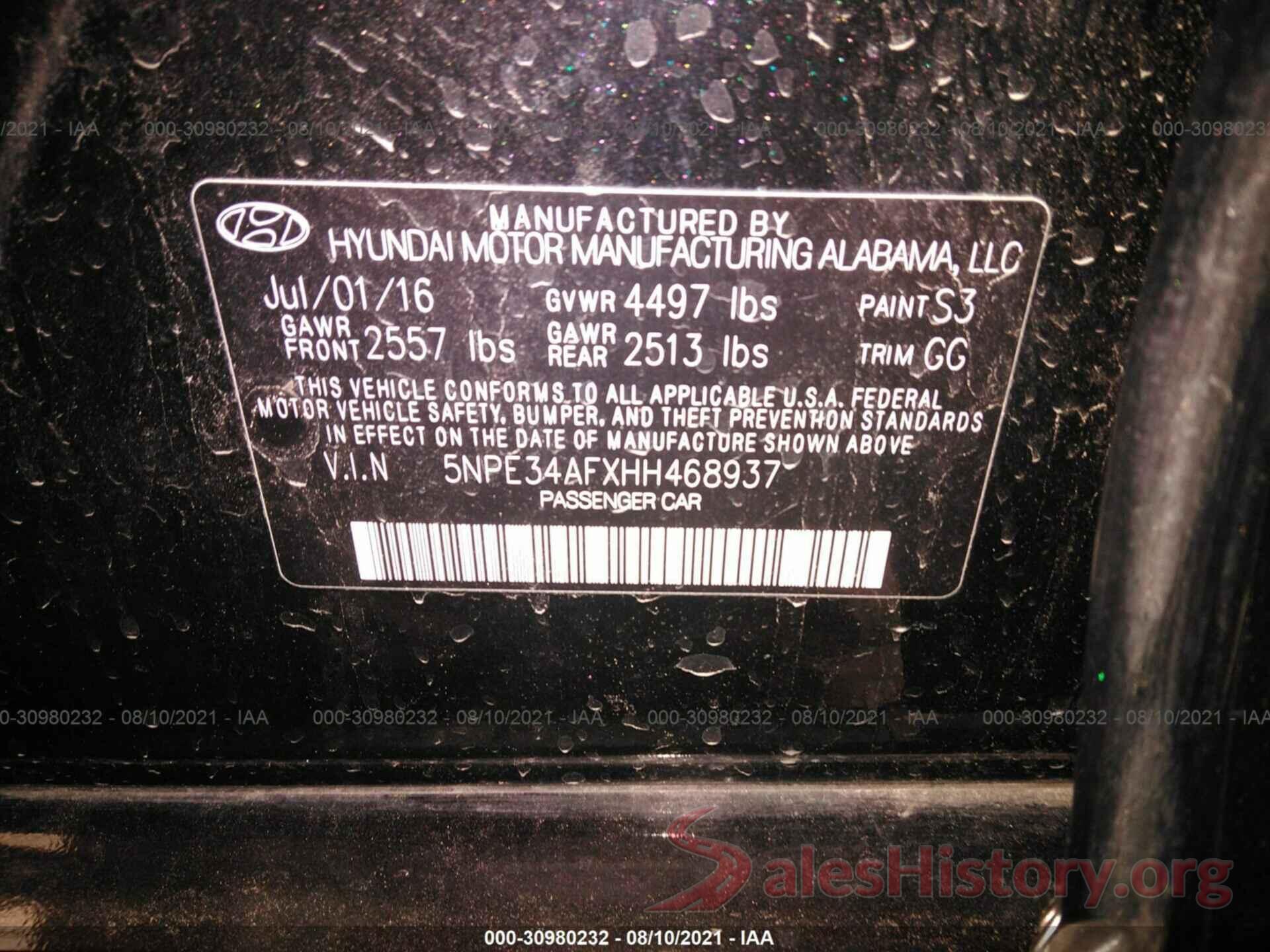 000E34AFXHH468937 2017 HYUNDAI SONATA