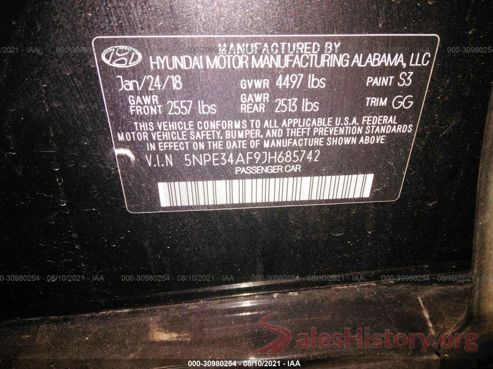 000E34AF9JH685742 2018 HYUNDAI SONATA