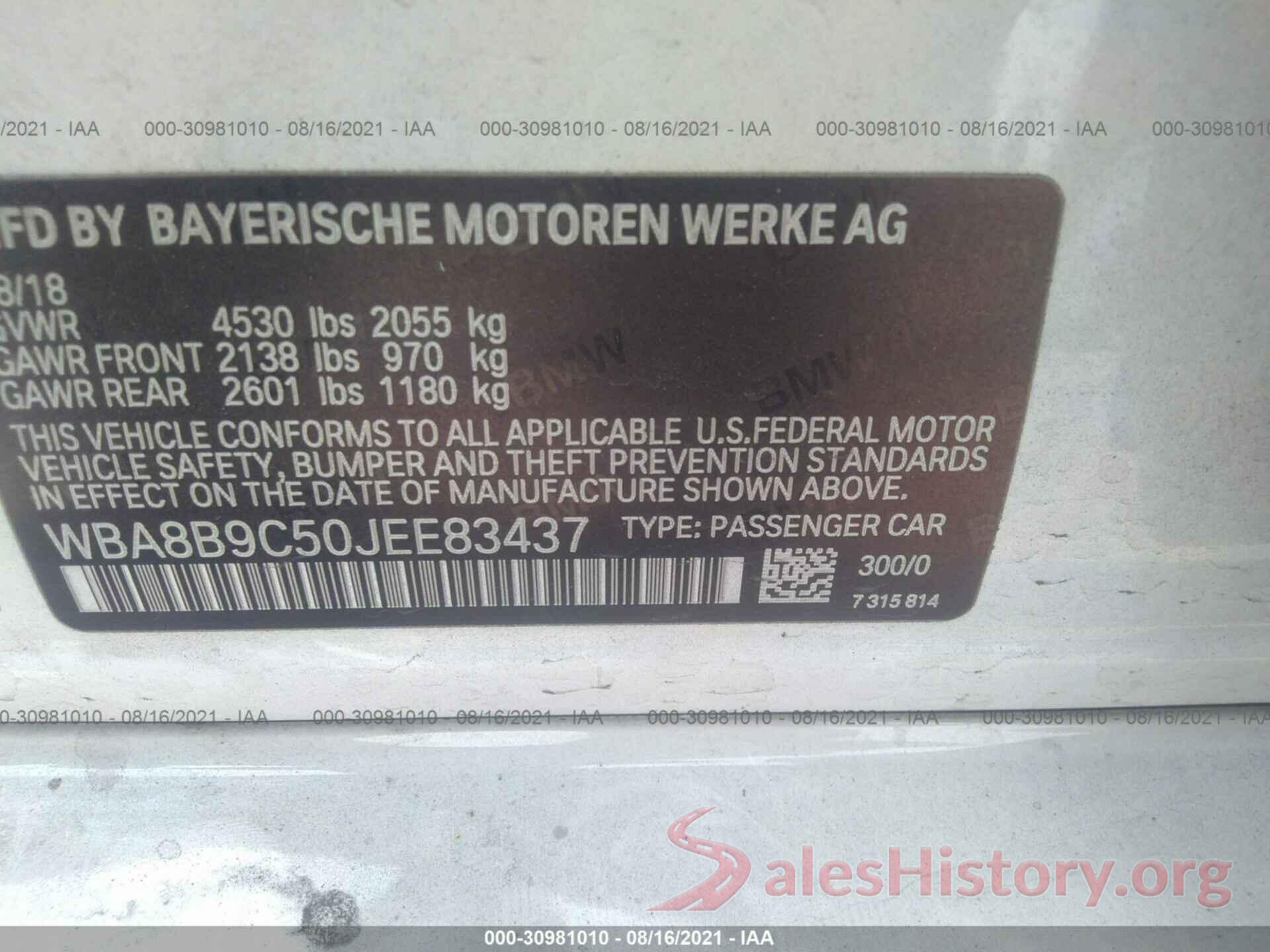 WBA8B9C50JEE83437 2018 BMW 3 SERIES