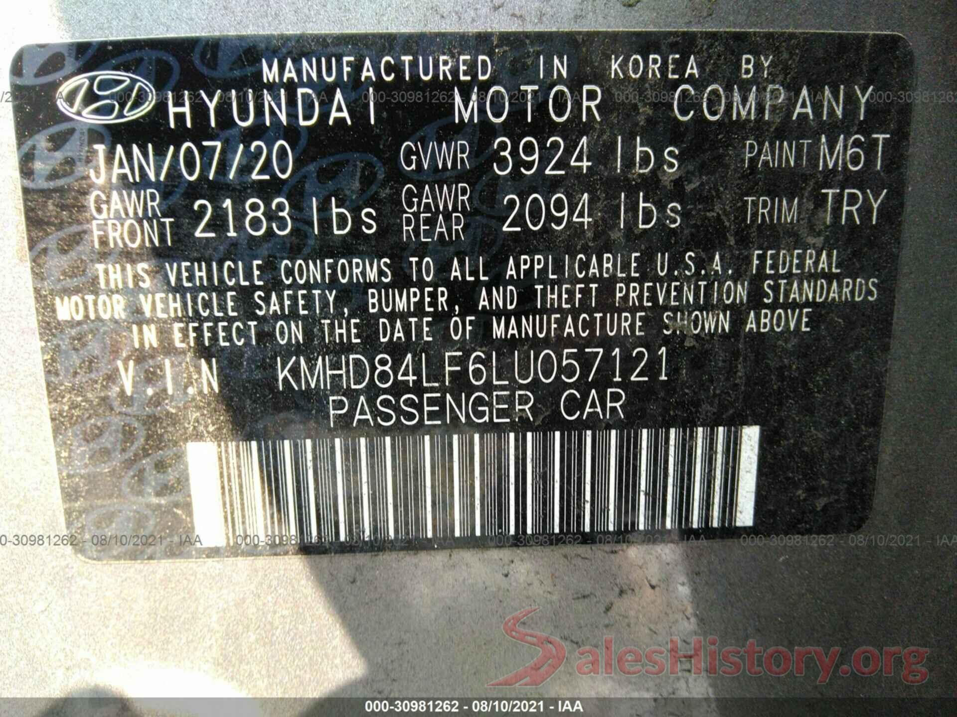 KMHD84LF6LU057121 2020 HYUNDAI ELANTRA