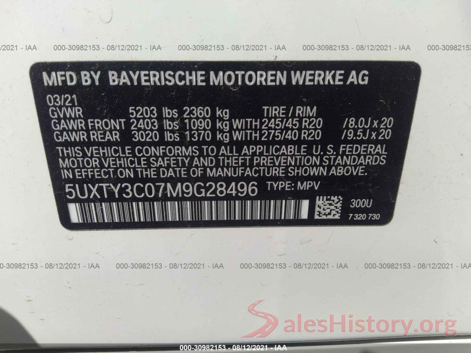 5UXTY3C07M9G28496 2021 BMW X3