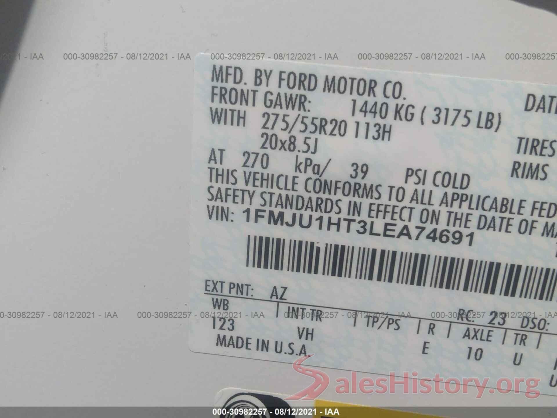 1FMJU1HT3LEA74691 2020 FORD EXPEDITION