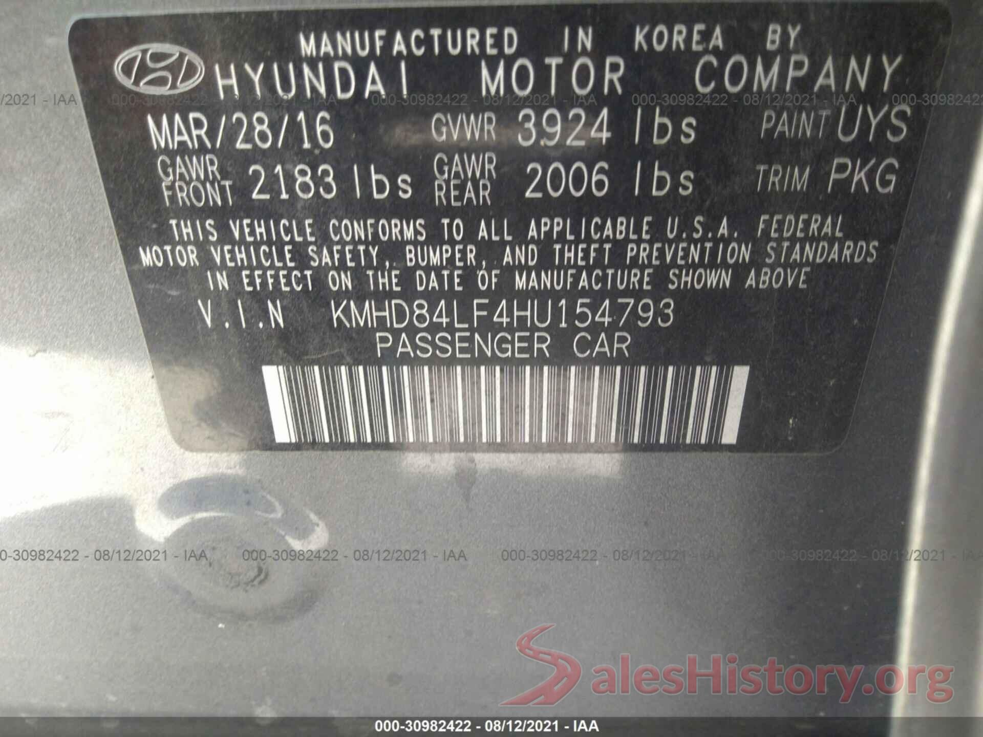 KMHD84LF4HU154793 2017 HYUNDAI ELANTRA