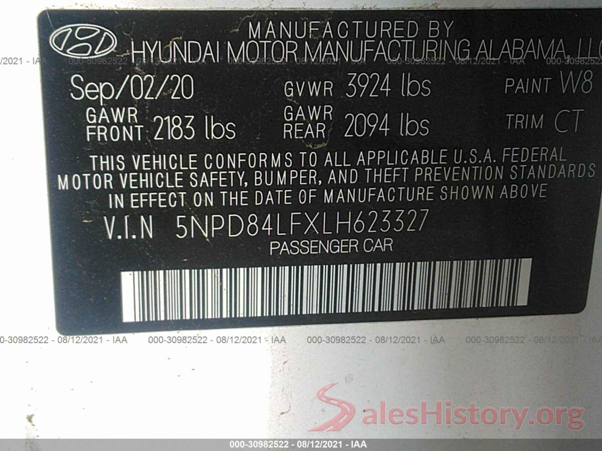 5NPD84LFXLH623327 2020 HYUNDAI ELANTRA