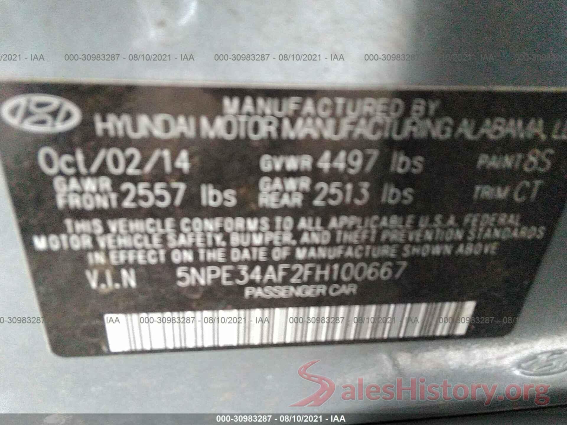 5NPE34AF2FH100667 2015 HYUNDAI SONATA