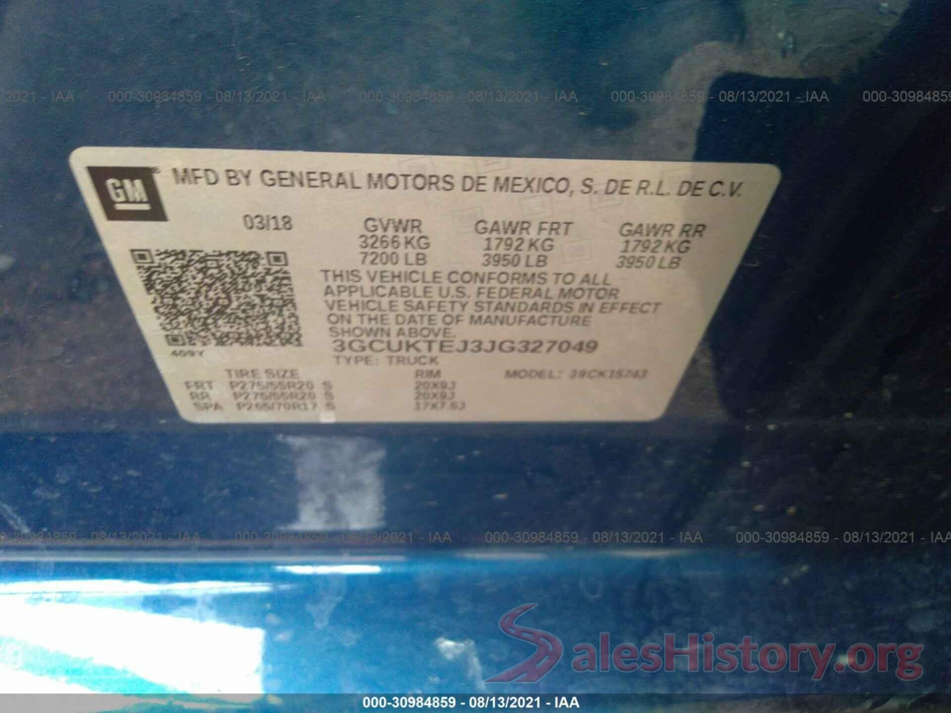 3GCUKTEJ3JG327049 2018 CHEVROLET SILVERADO 1500