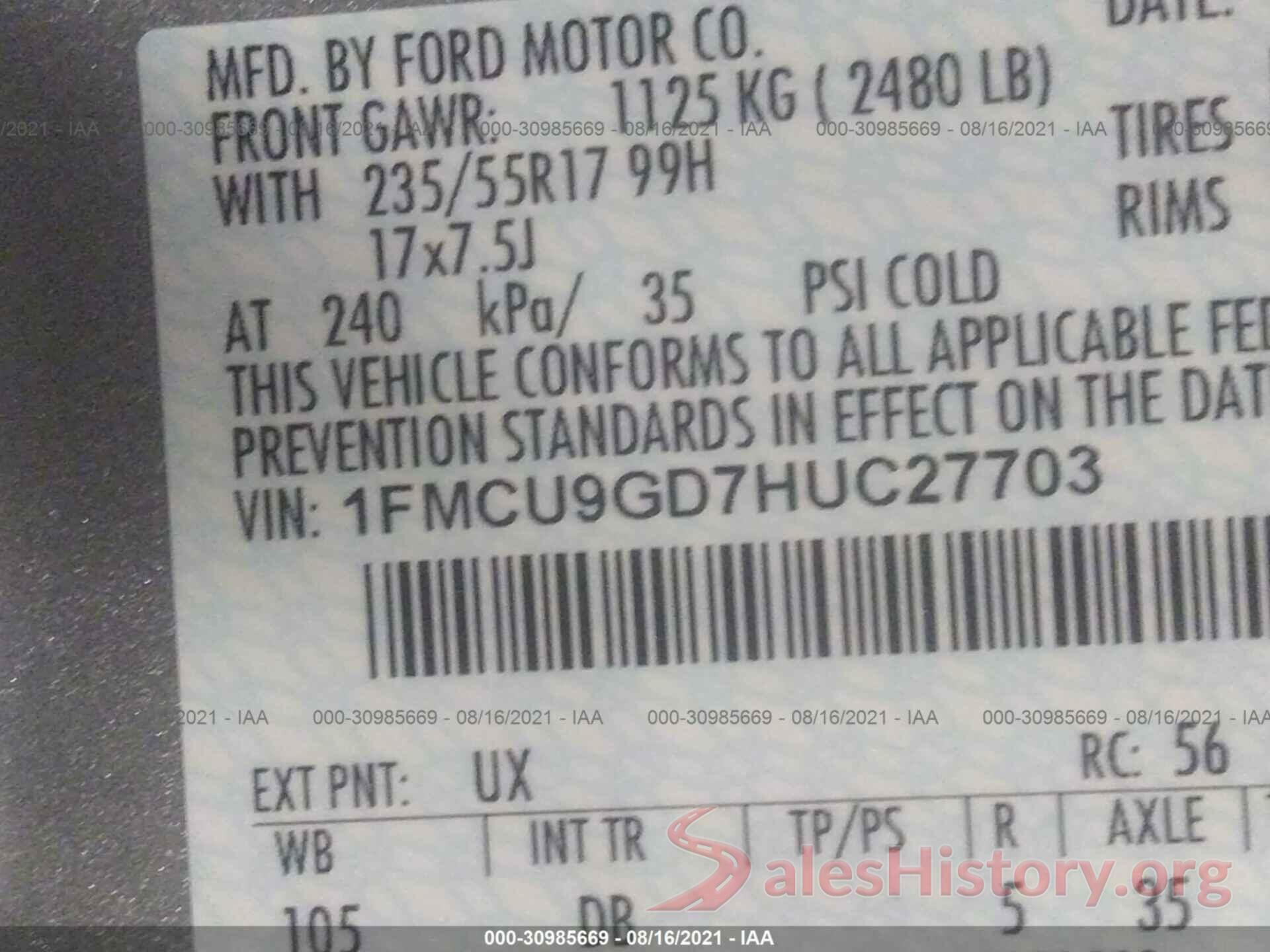 1FMCU9GD7HUC27703 2017 FORD ESCAPE