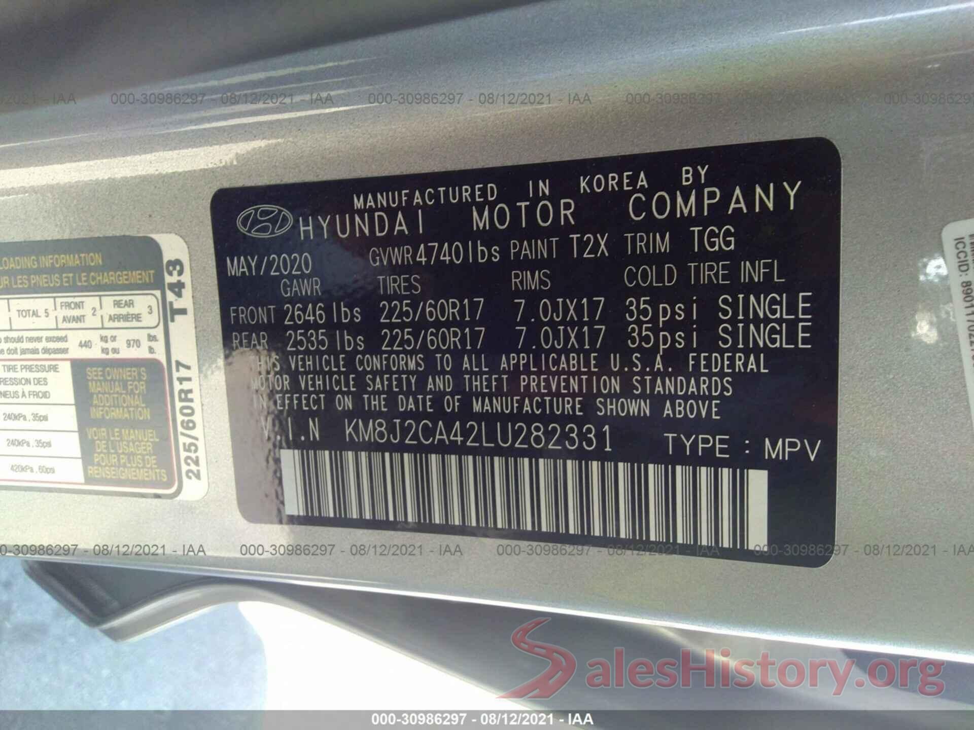 KM8J2CA42LU282331 2020 HYUNDAI TUCSON