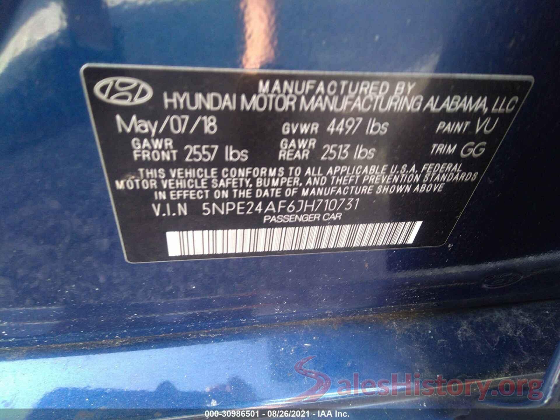 5NPE24AF6JH710731 2018 HYUNDAI SONATA