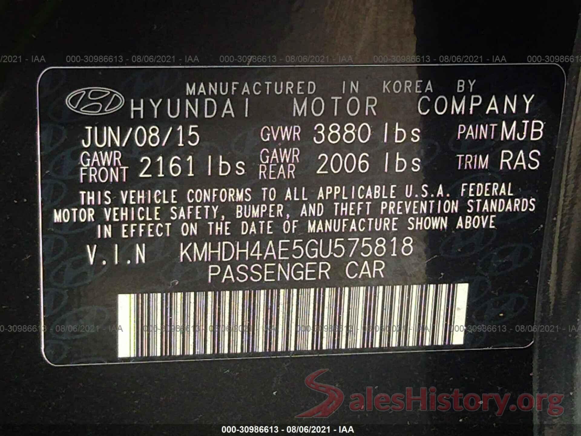 KMHDH4AE5GU575818 2016 HYUNDAI ELANTRA