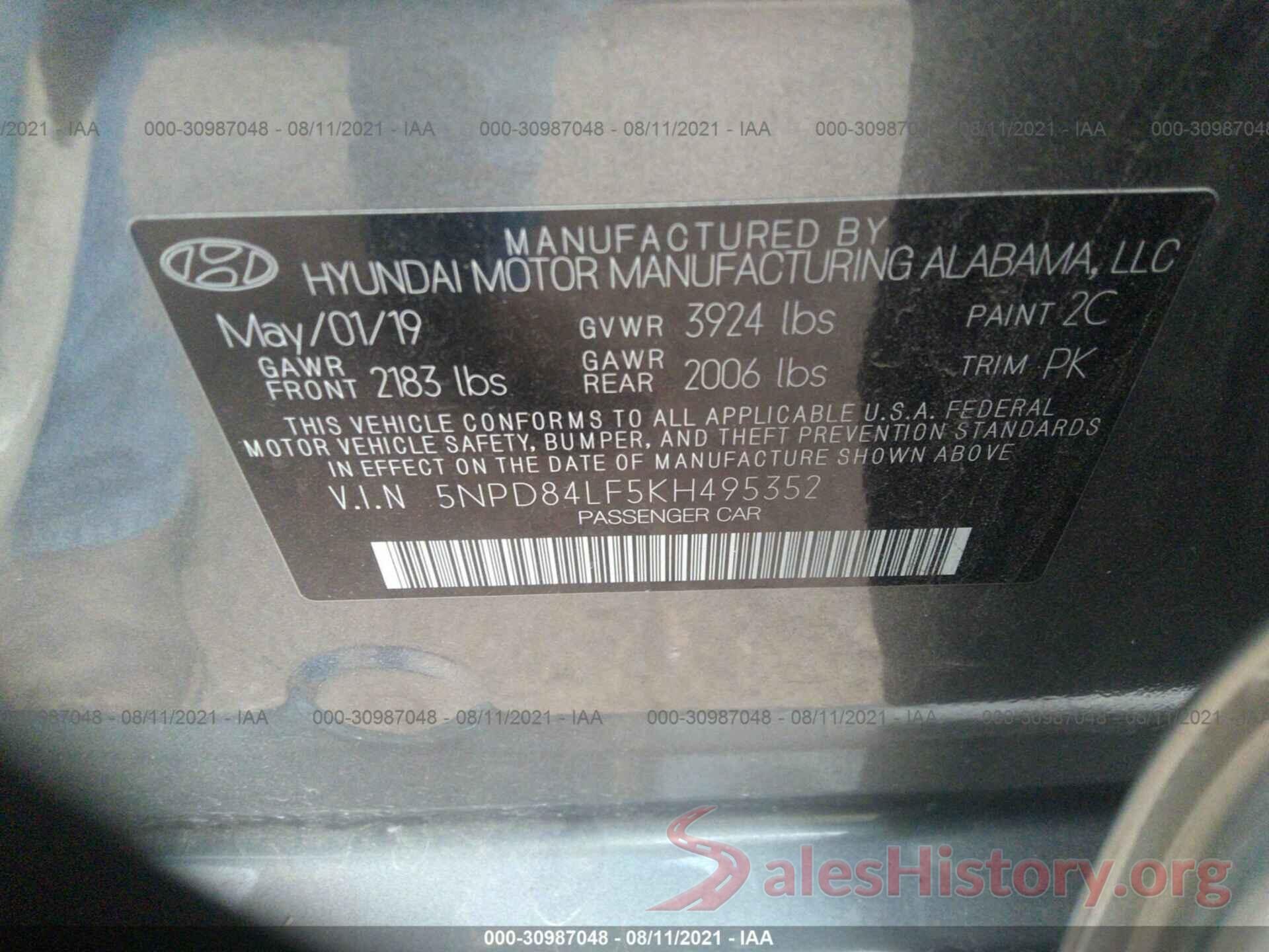 5NPD84LF5KH495352 2019 HYUNDAI ELANTRA