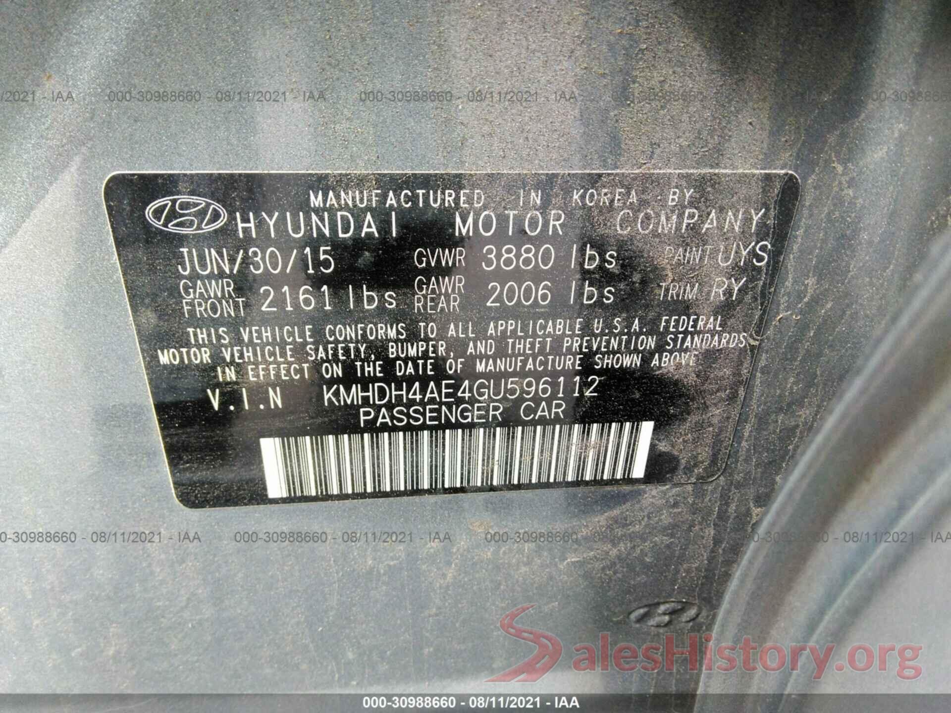 KMHDH4AE4GU596112 2016 HYUNDAI ELANTRA