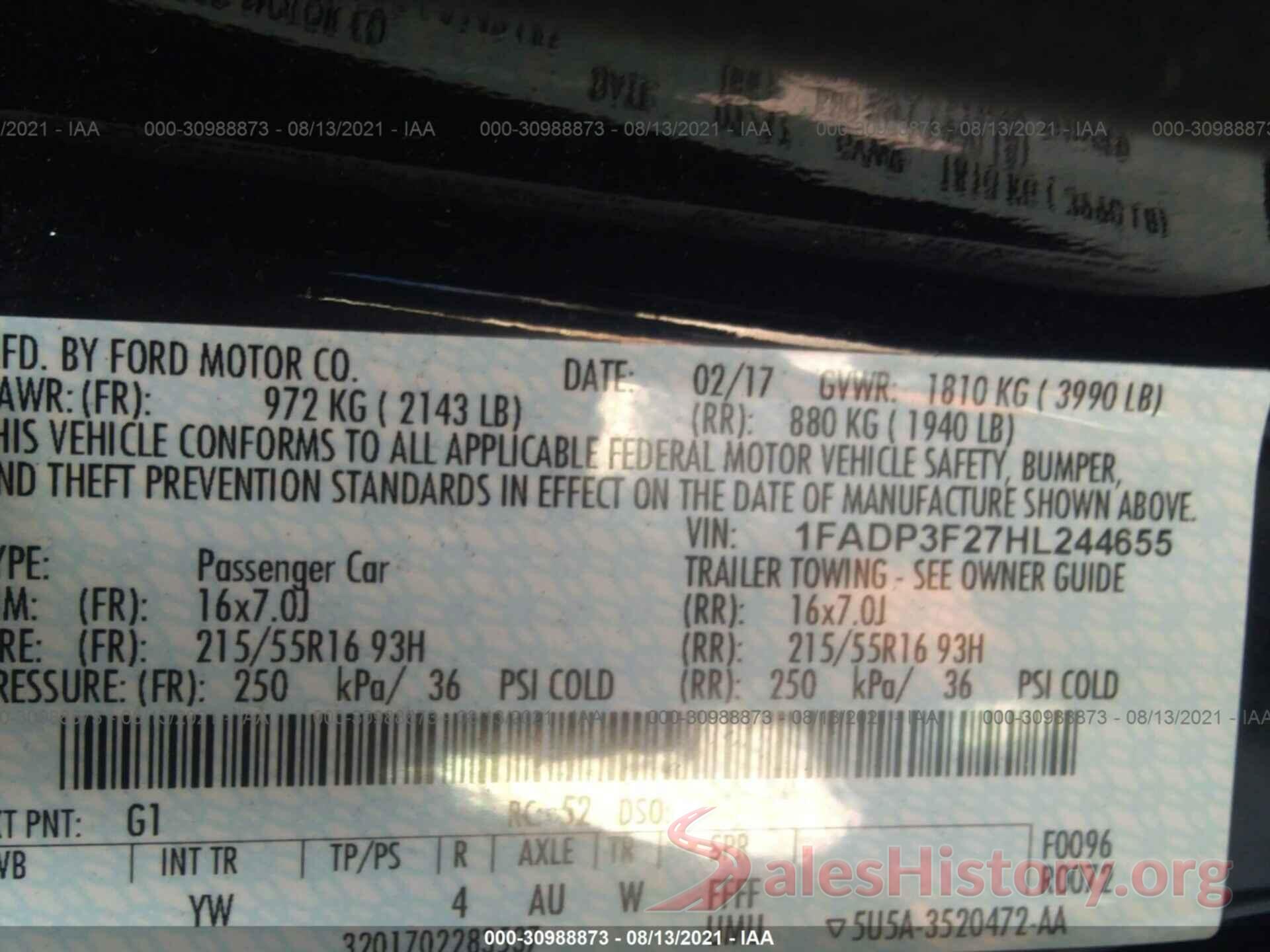 1FADP3F27HL244655 2017 FORD FOCUS