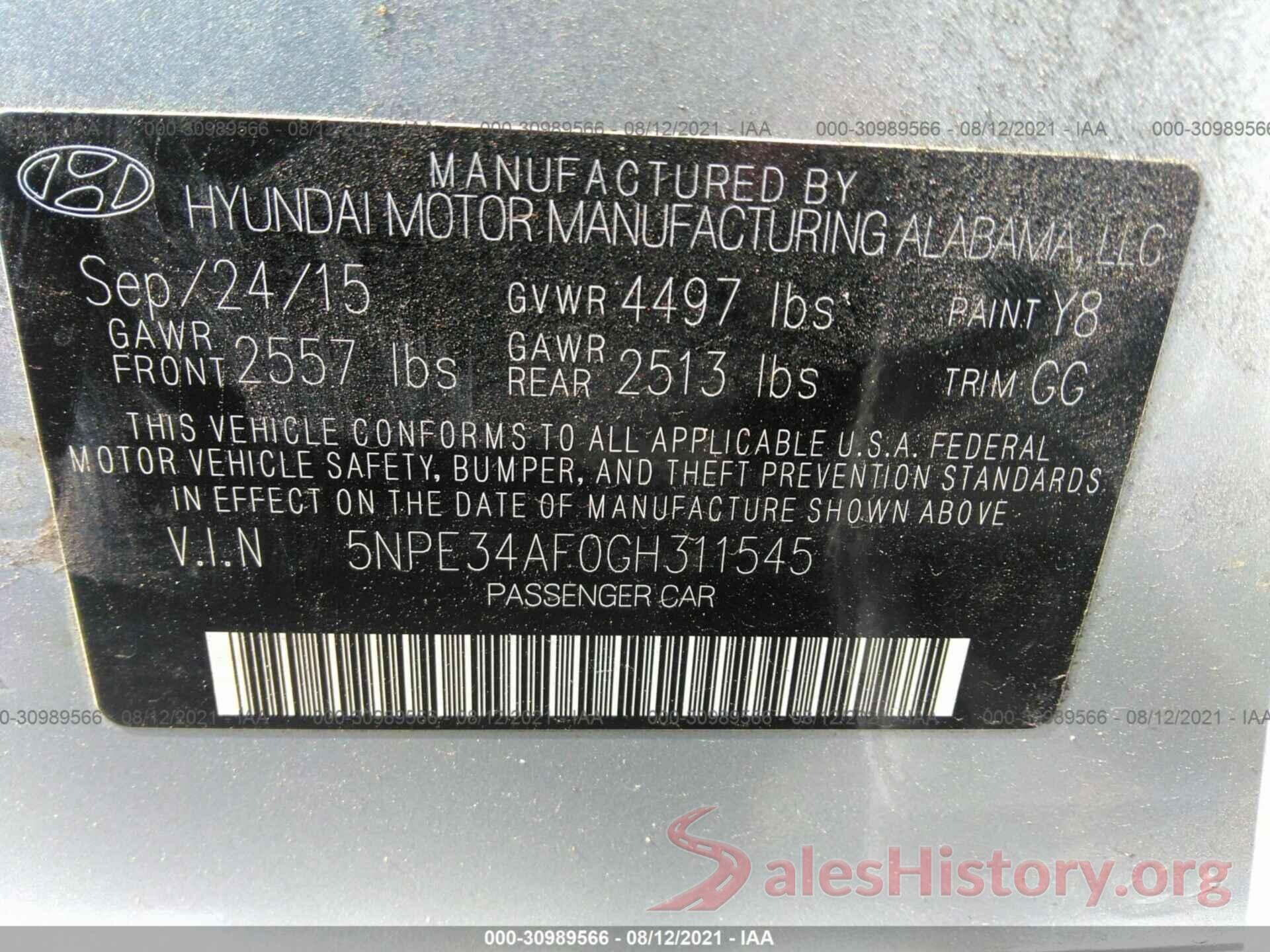 5NPE34AF0GH311545 2016 HYUNDAI SONATA