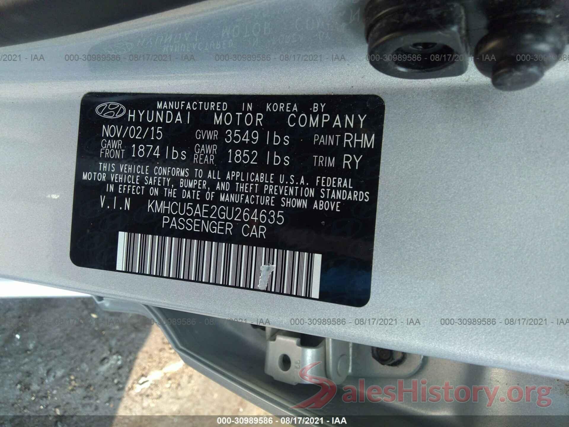 KMHCU5AE2GU264635 2016 HYUNDAI ACCENT