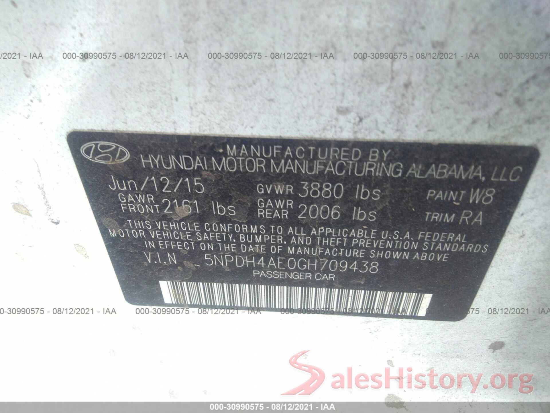 5NPDH4AE0GH709438 2016 HYUNDAI ELANTRA