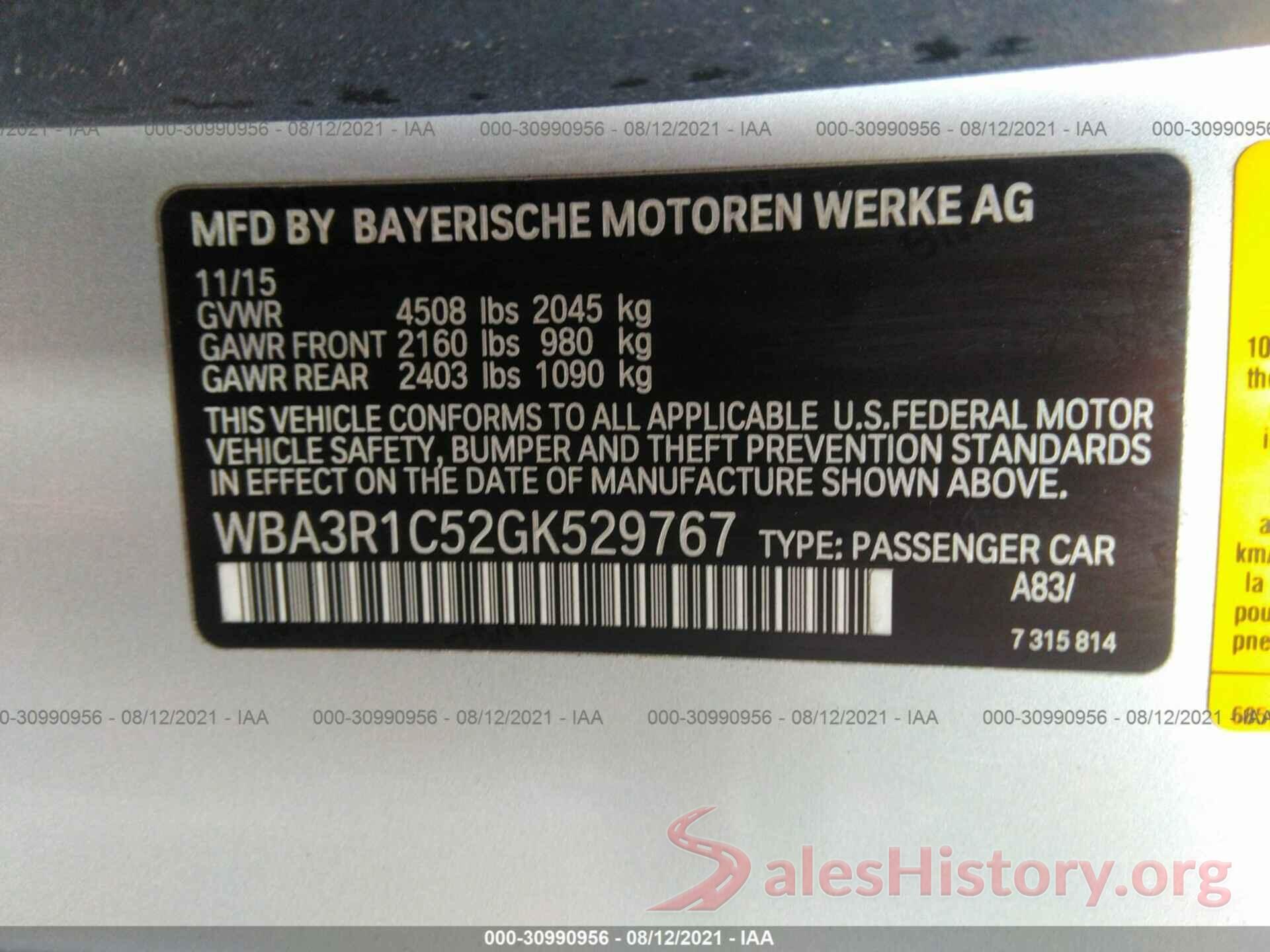 WBA3R1C52GK529767 2016 BMW 4 SERIES