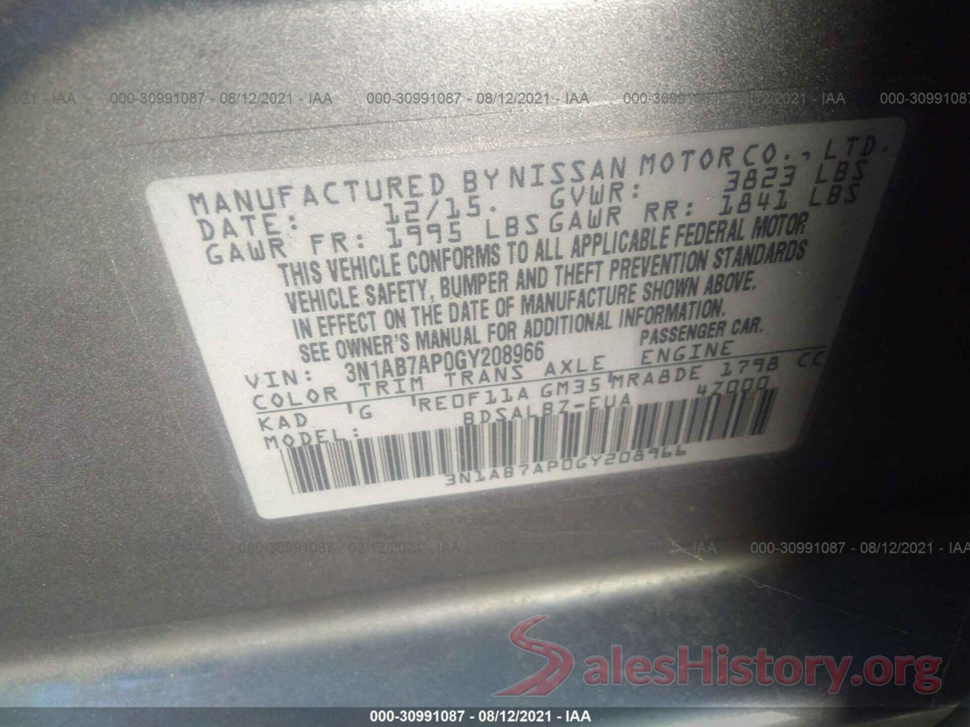 3N1AB7AP0GY208966 2016 NISSAN SENTRA