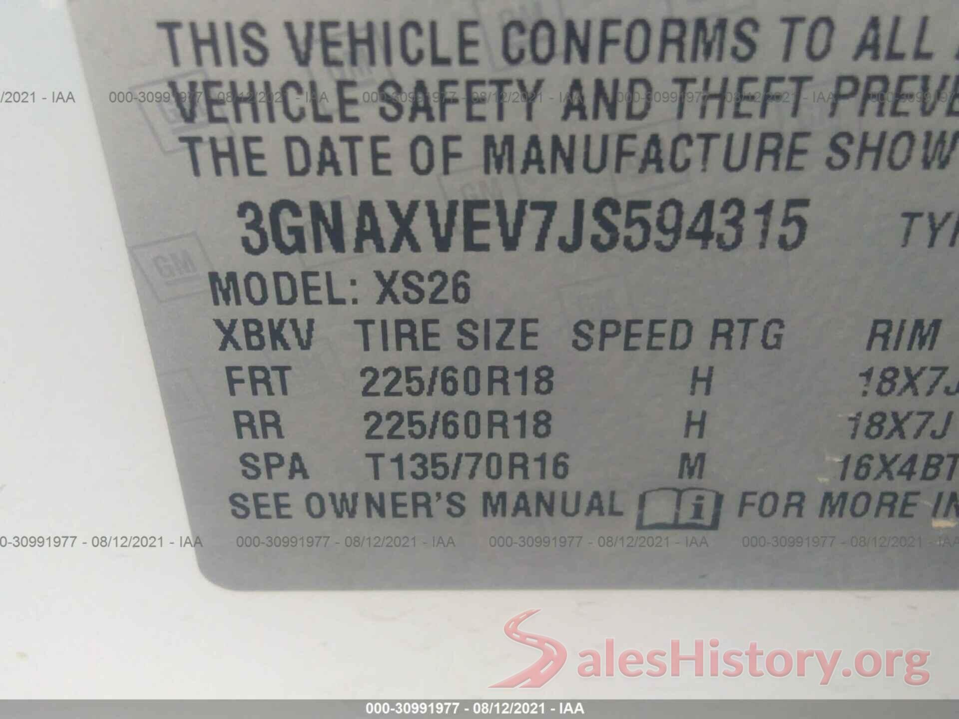 3GNAXVEV7JS594315 2018 CHEVROLET EQUINOX