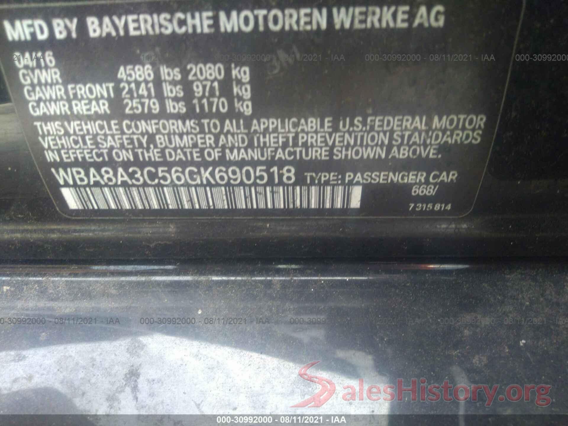 WBA8A3C56GK690518 2016 BMW 3 SERIES