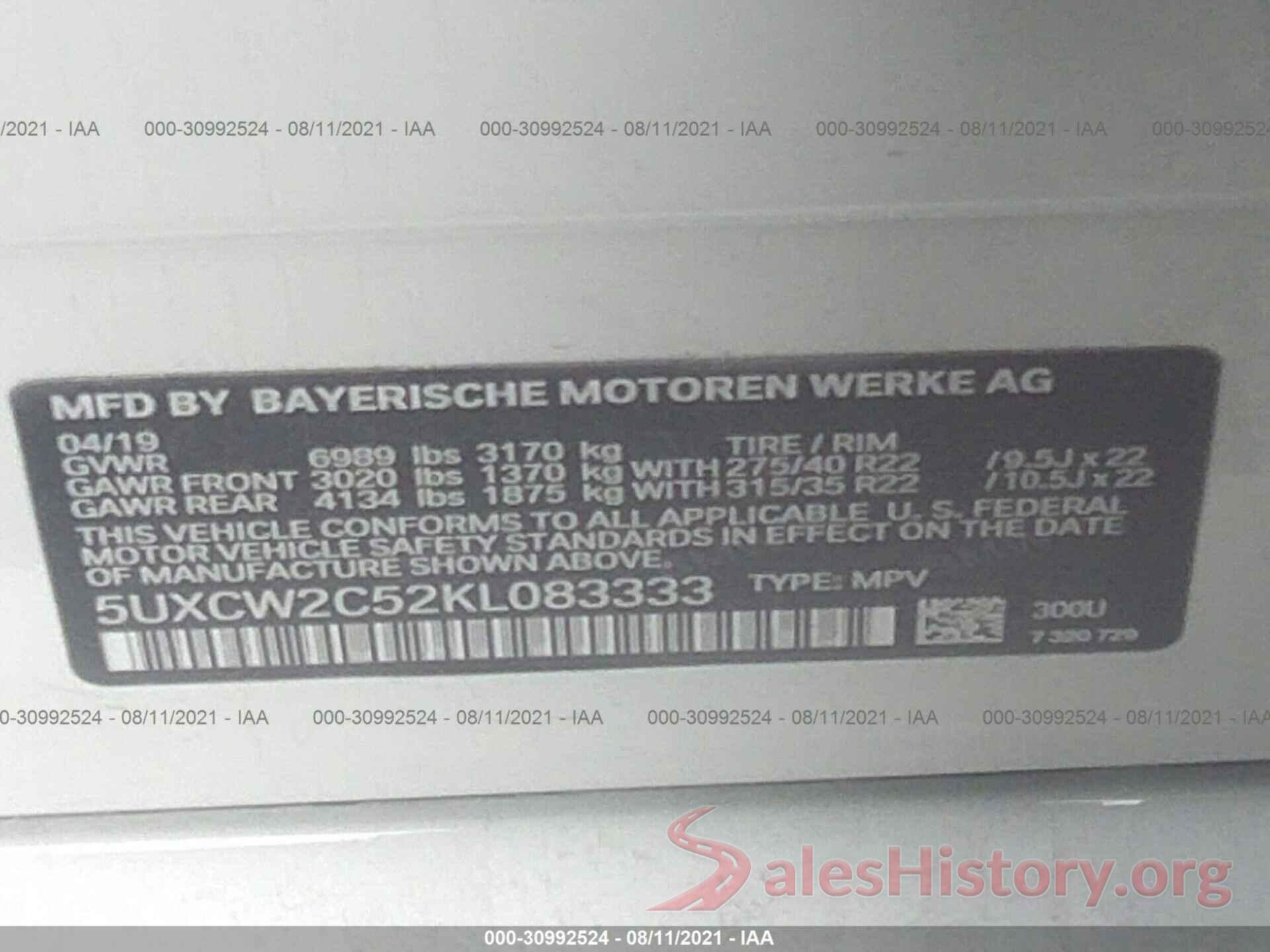 5UXCW2C52KL083333 2019 BMW X7