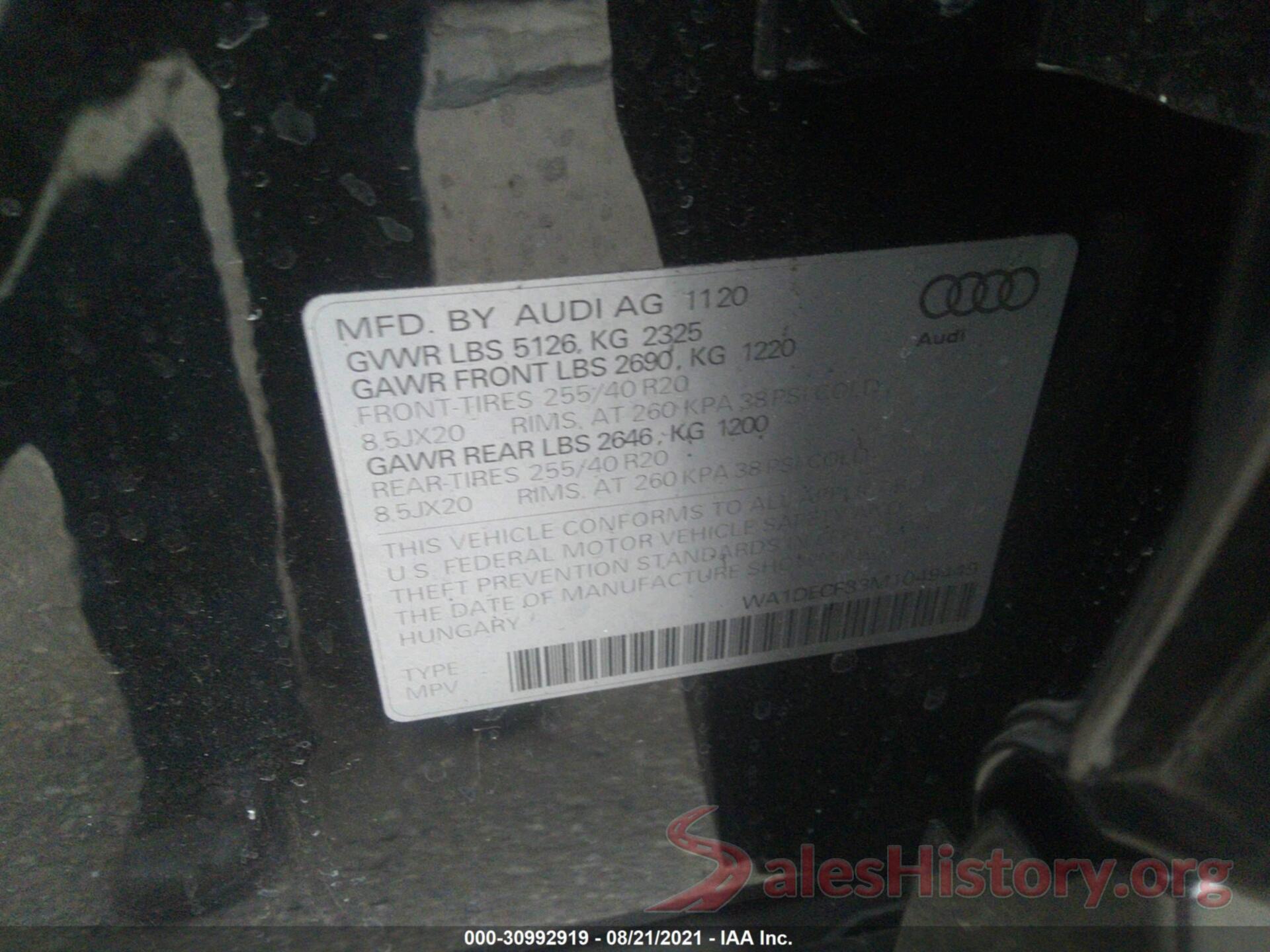 WA1DECF33M1049449 2021 AUDI Q3