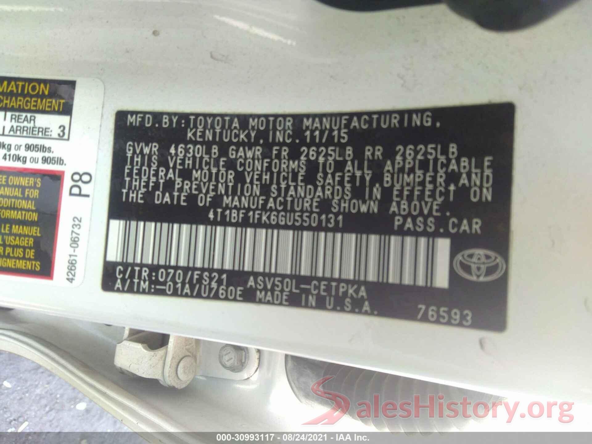 4T1BF1FK6GU550131 2016 TOYOTA CAMRY