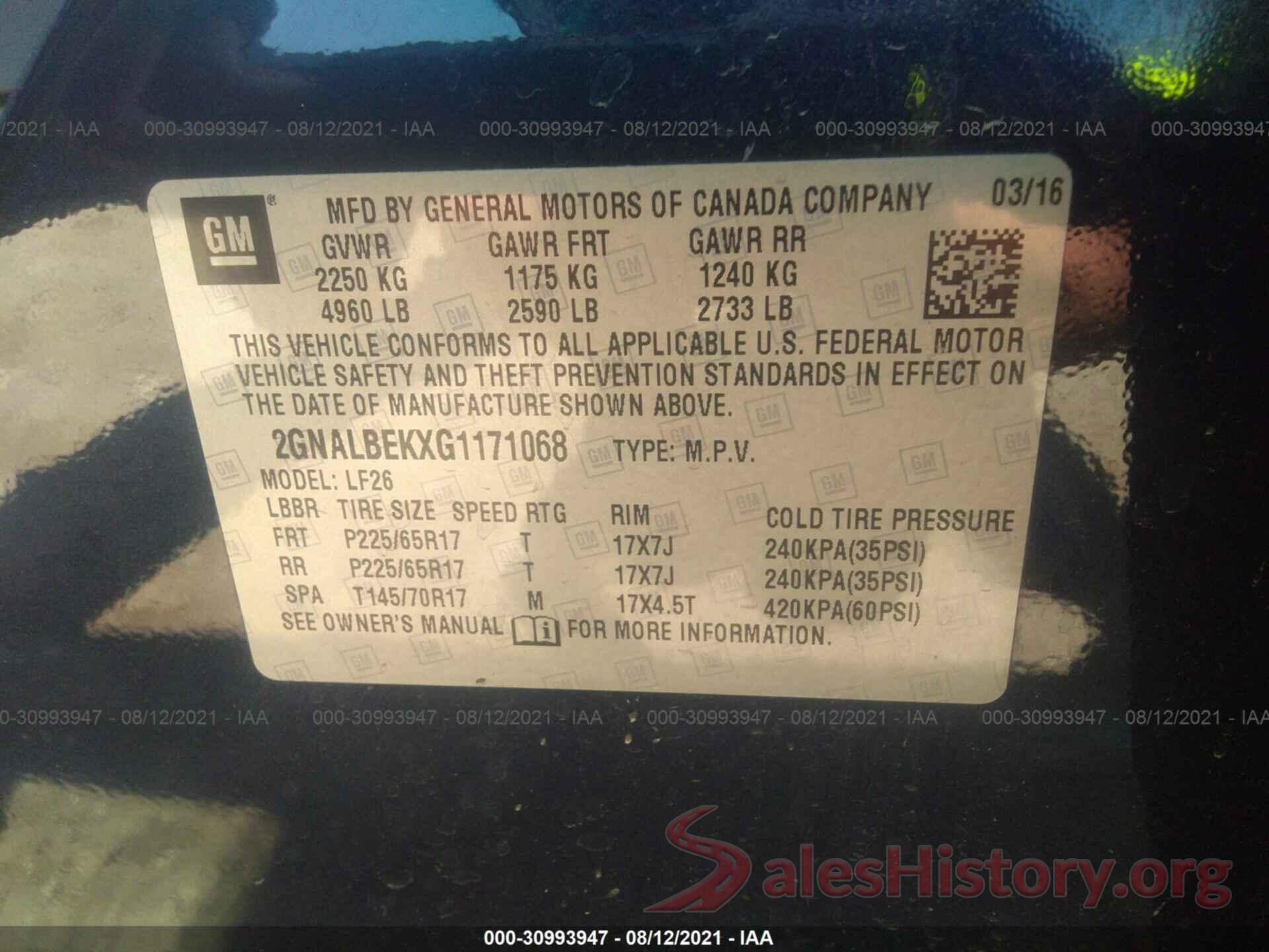 2GNALBEKXG1171068 2016 CHEVROLET EQUINOX